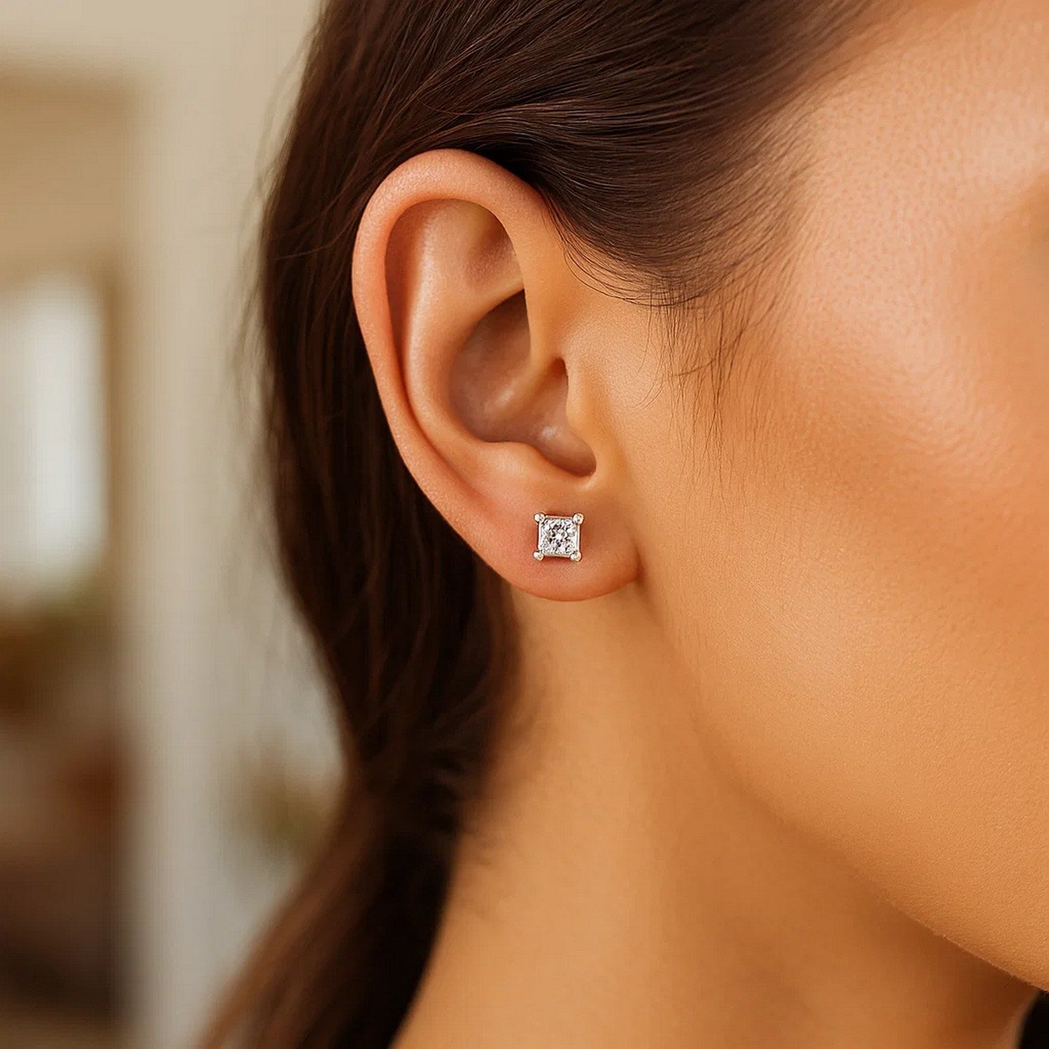 Sterling Silver Princess CZ Stud Earrings (4.00 mm)