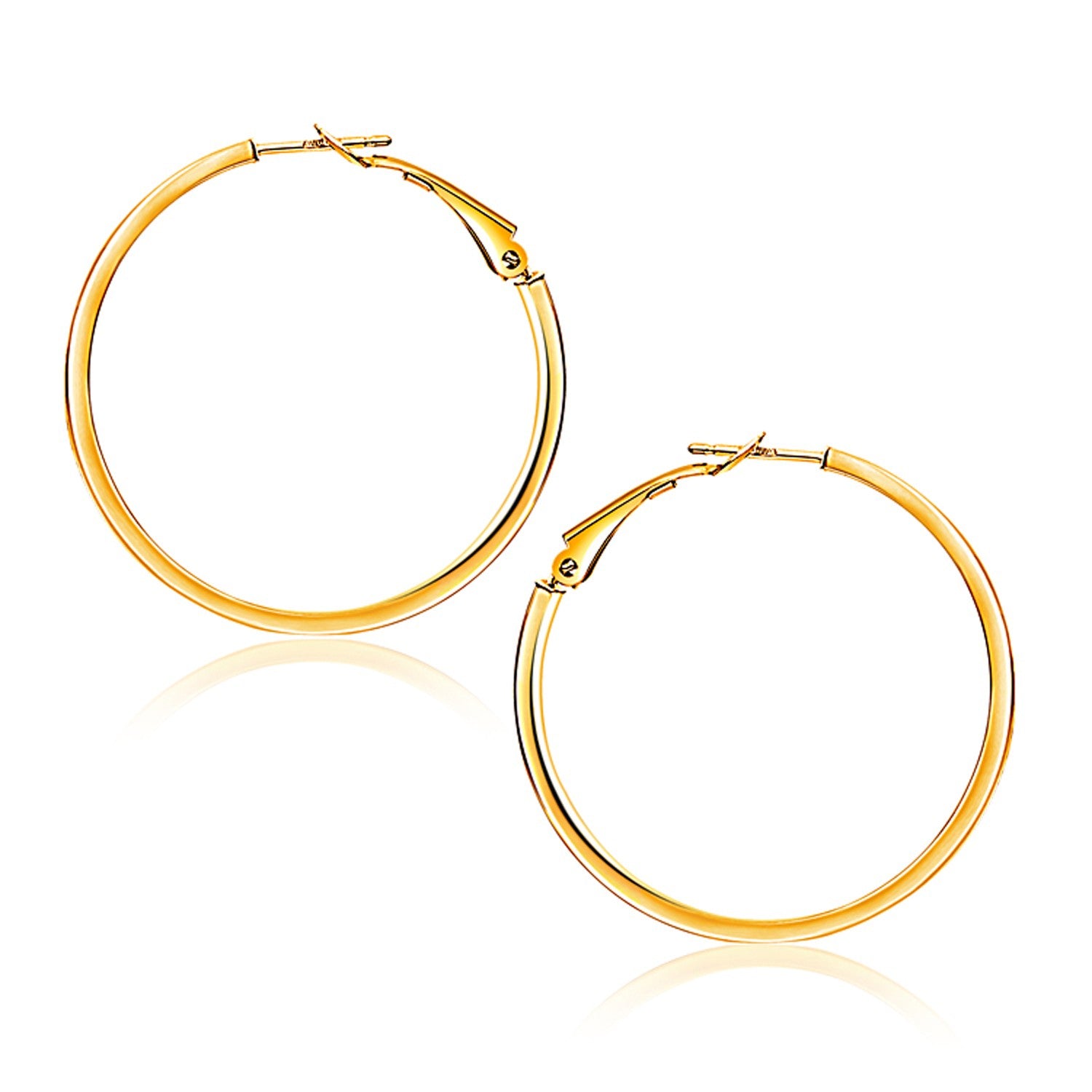 14K Yellow Gold Flat Hoop Earrings (1 1/4 inch Diameter)