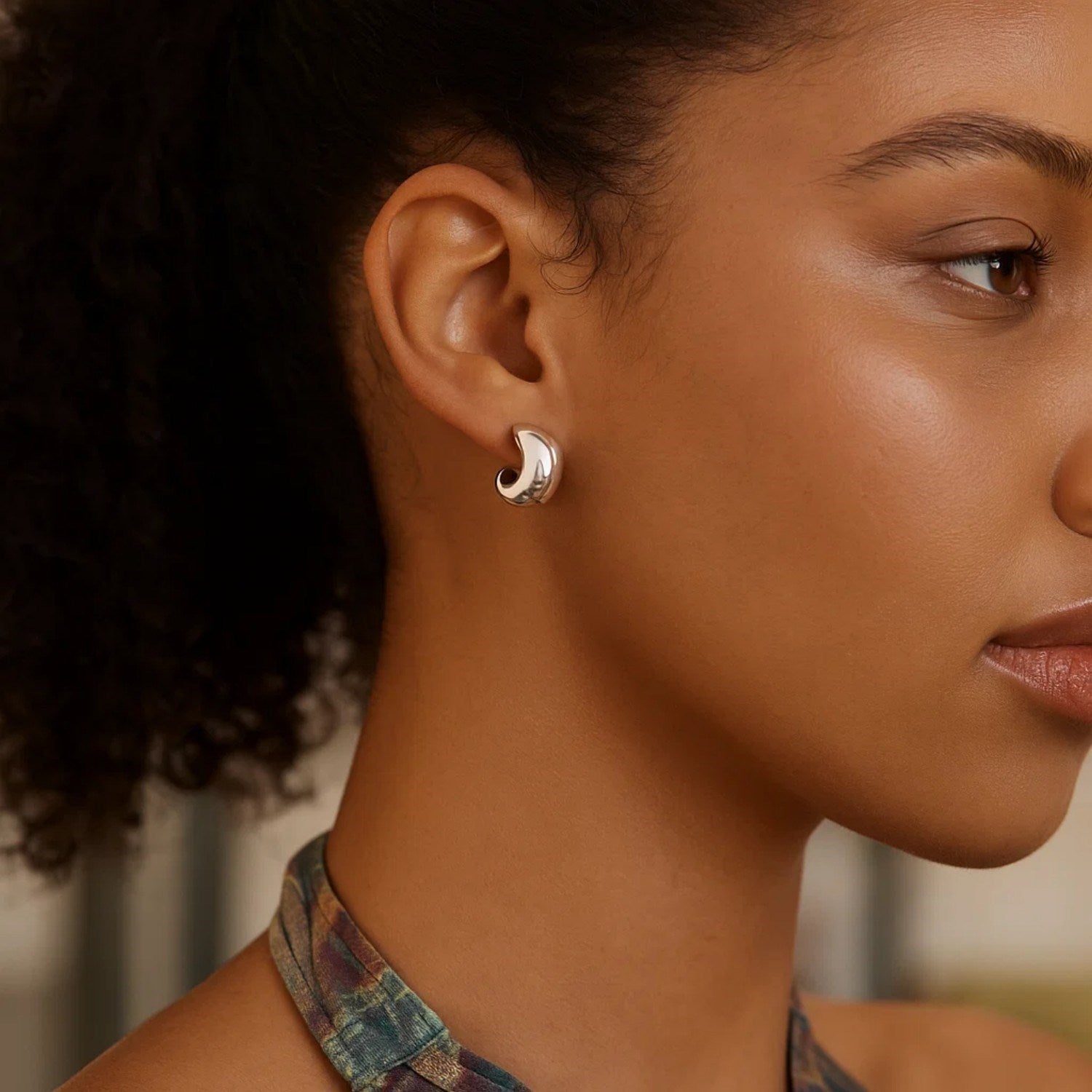 Sterling Silver C Hoop Earrings