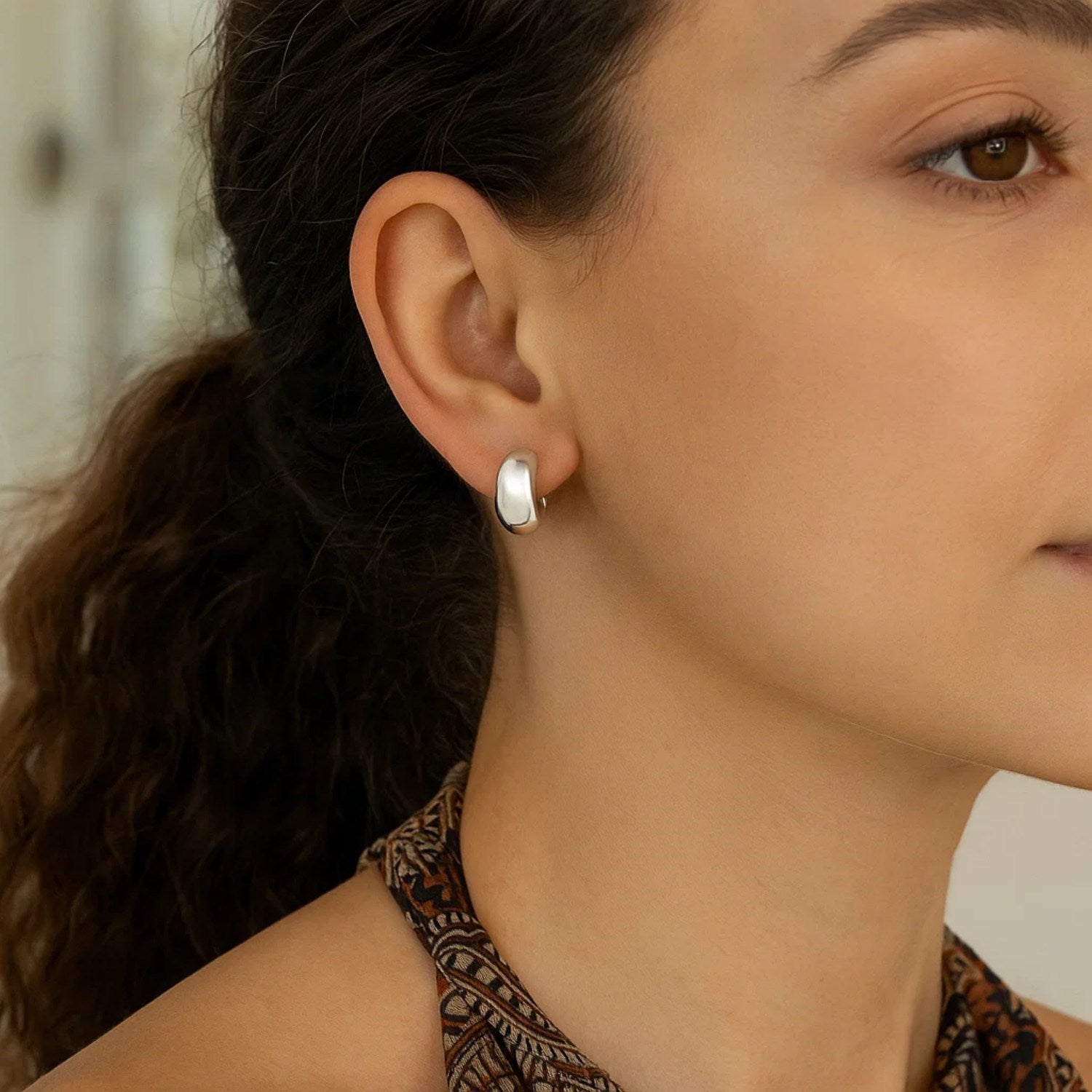 Sterling Silver C Hoop Earrings