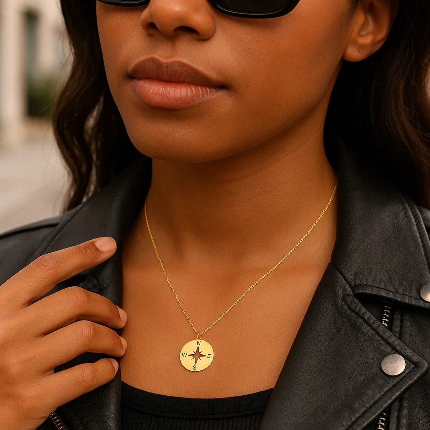 14K Yellow Gold Necklace with Compass