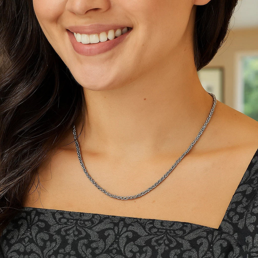 Sterling Silver Rhodium Plated Wheat Chain (2.20 mm)