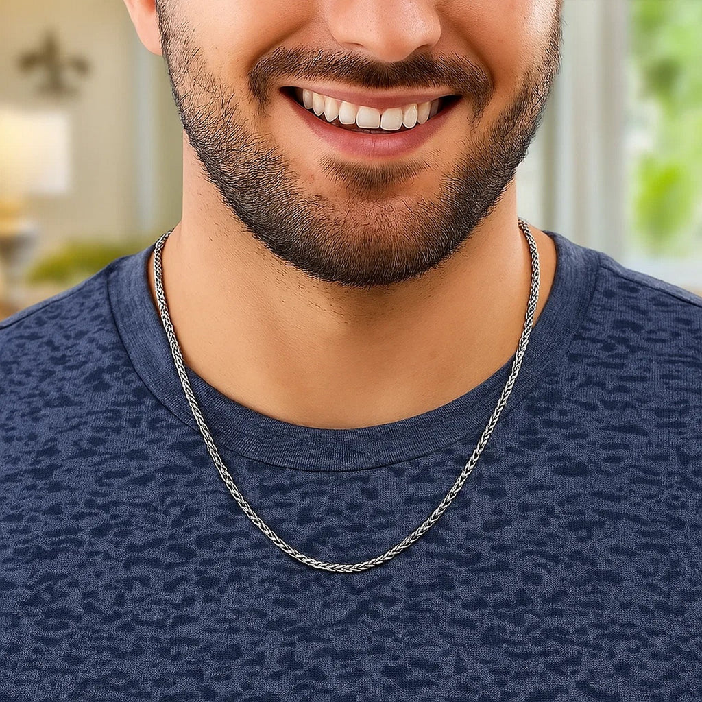 Sterling Silver Rhodium Plated Wheat Chain (2.20 mm)