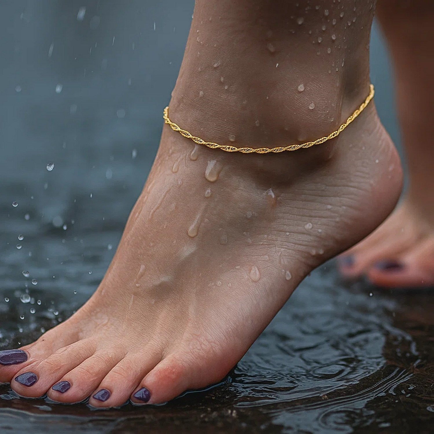 14k Yellow Gold Singapore Anklet 1.5mm