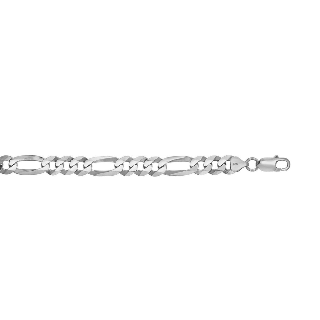 Rhodium Plated 8.8mm Sterling Silver Figaro Style Chain (8.80 mm)