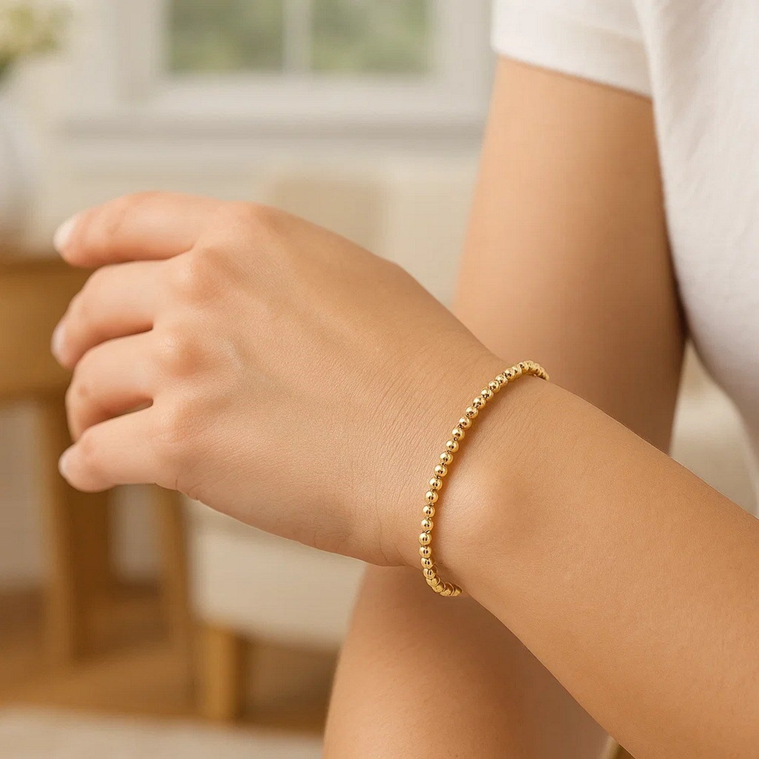 Moon Cut Bead Stretch Bracelet in 14K Yellow Gold (2.90 mm)