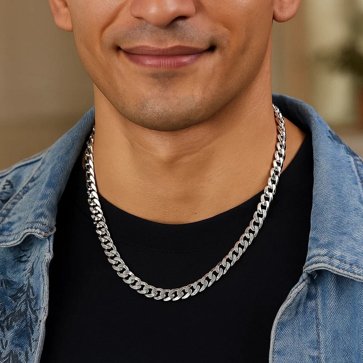 Rhodium Plated Sterling Silver Curb Style Chain (7.20 mm)