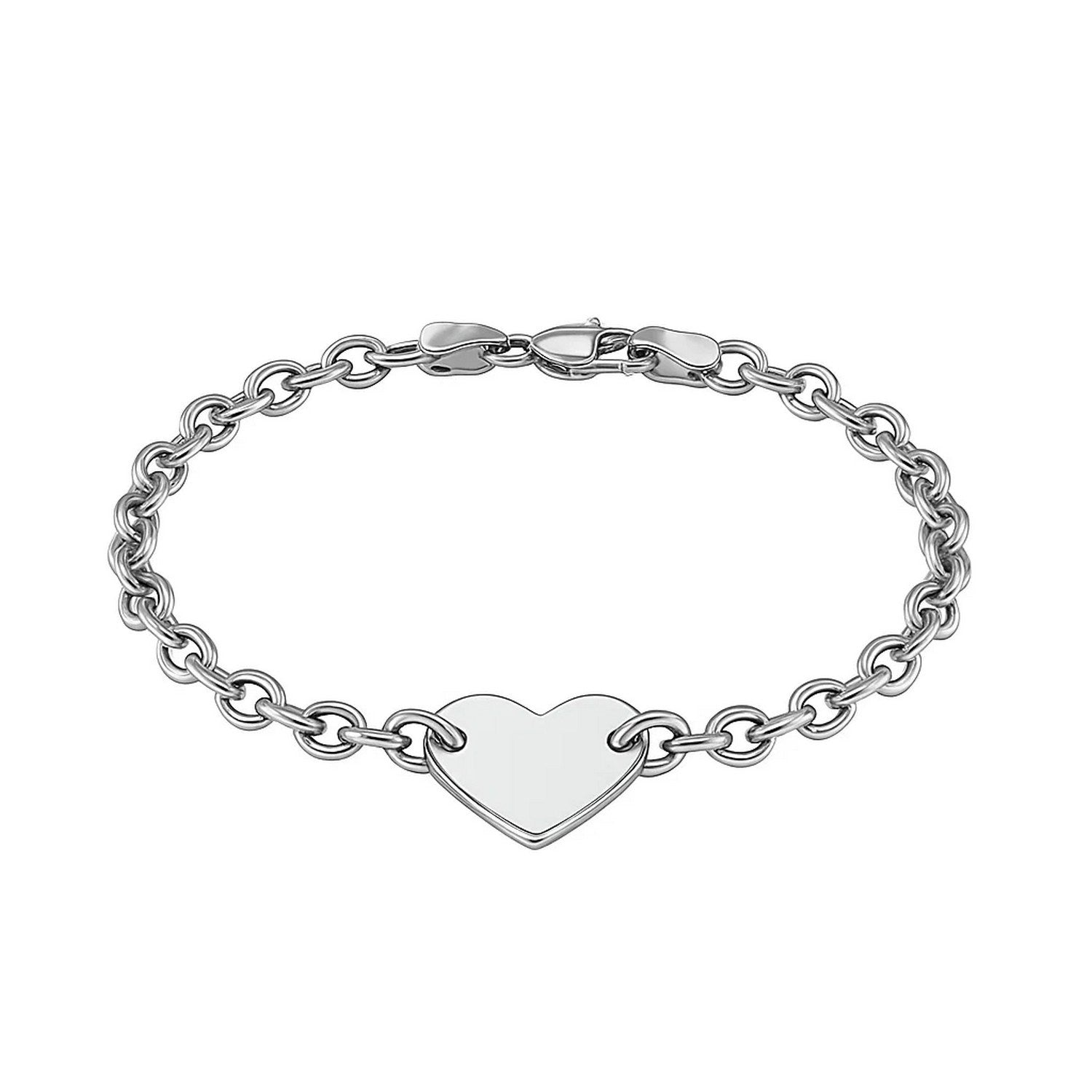 Sterling Silver Rhodium Plated Chain Bracelet with a Flat Heart Station(5.00 mm)