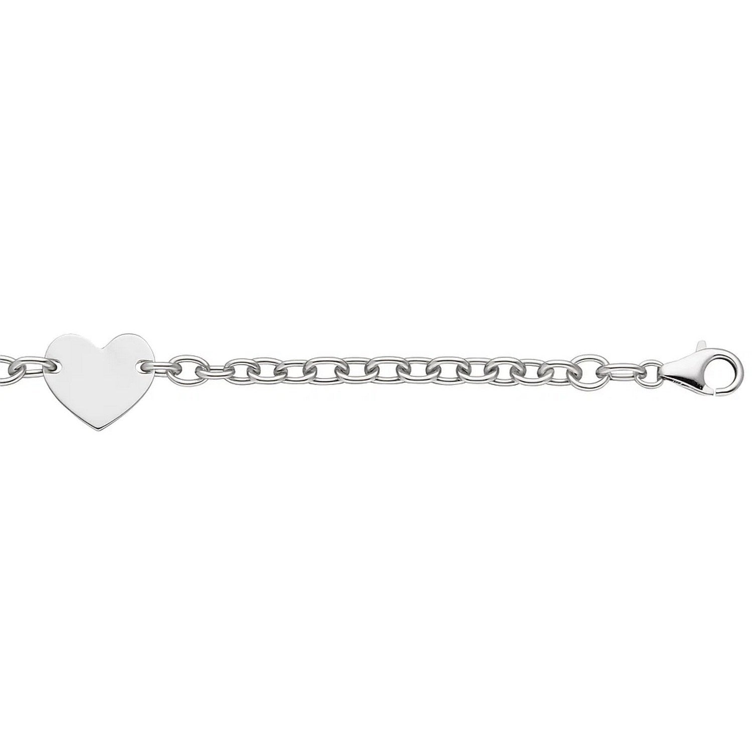 Sterling Silver Rhodium Plated Chain Bracelet with a Flat Heart Station(5.00 mm)