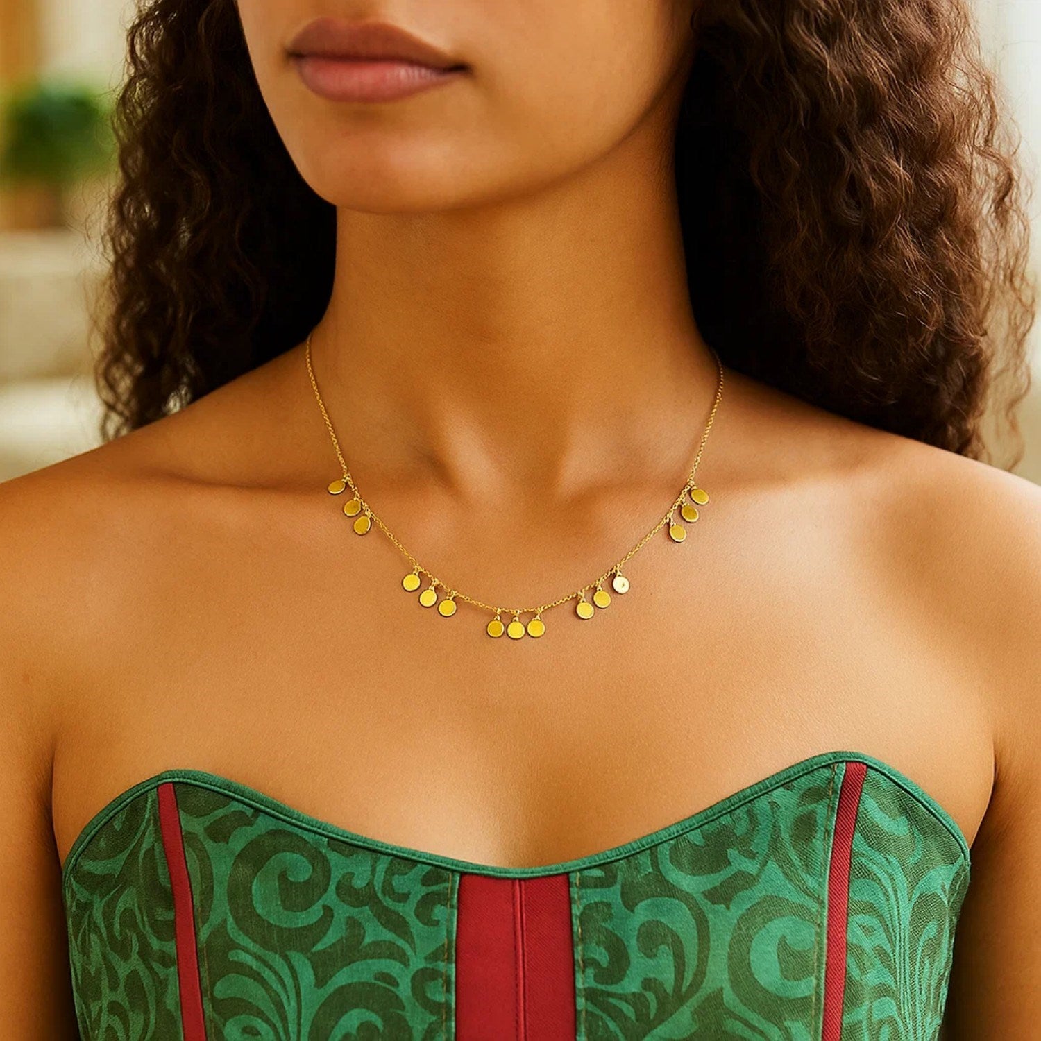 14k Yellow Gold Necklace with Circle Dangle Stations