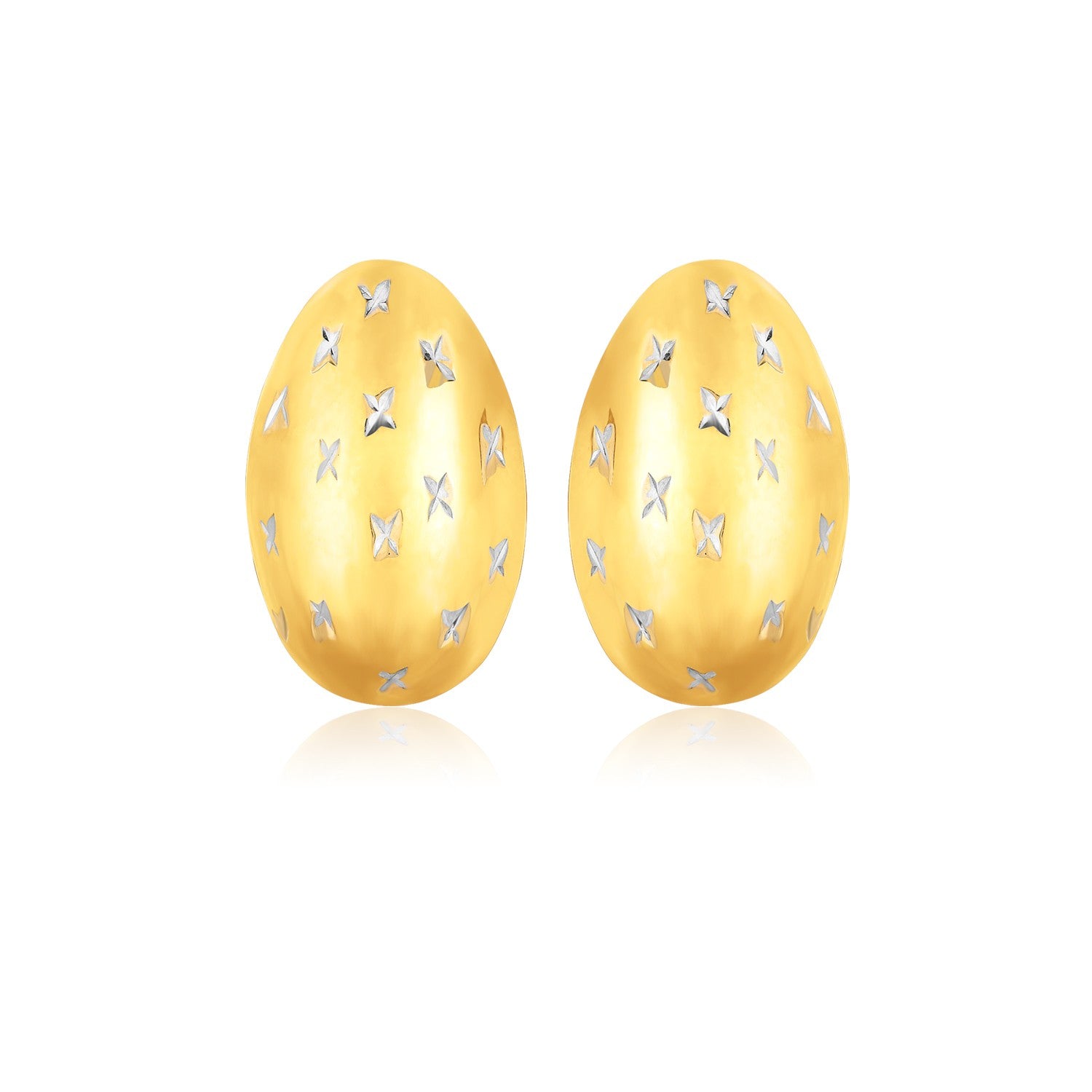14K Yellow Gold Sparkle Kiss Diamond-cut Oval Stud Earrings