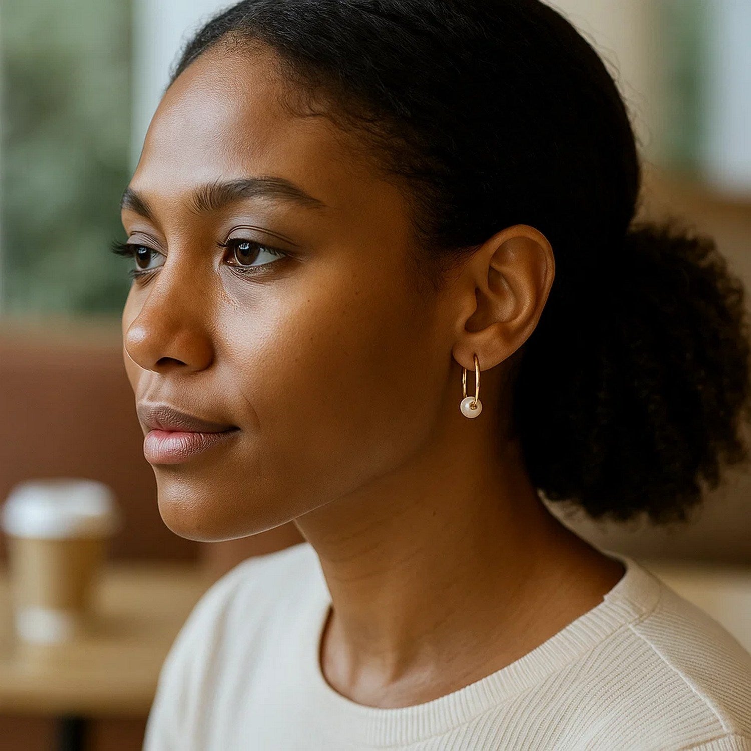 14k Yellow Gold Round Endless Pearl Earring(1x14mm)