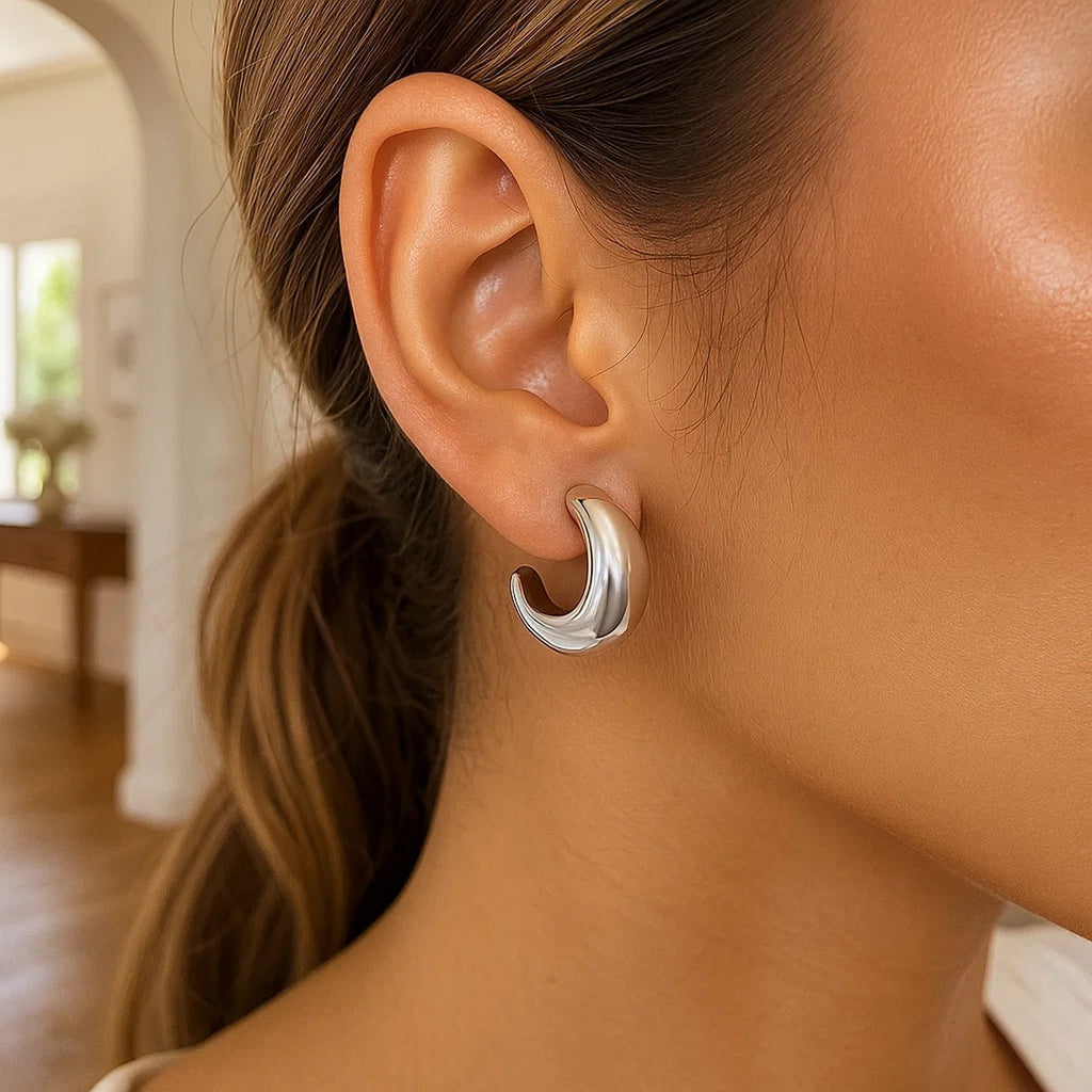 Sterling Silver Half Moon Hoop Earrings