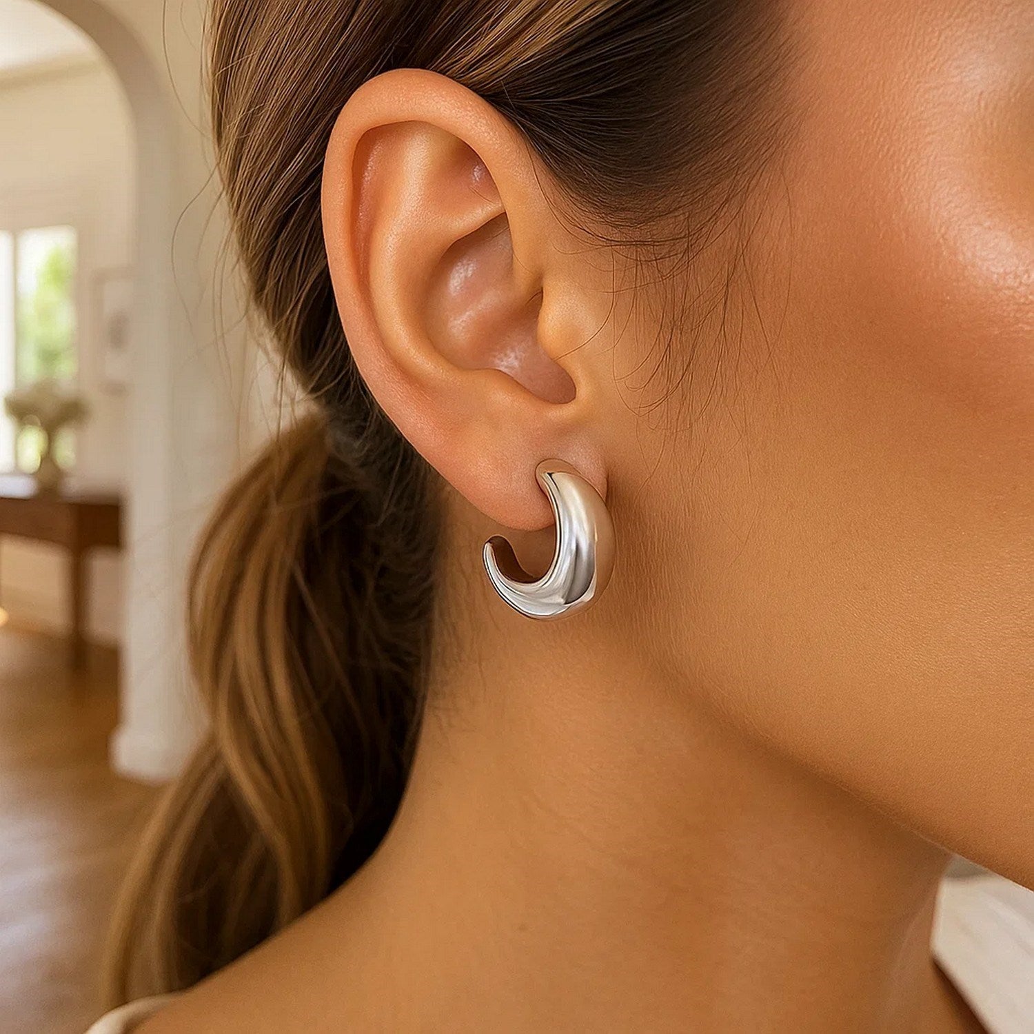 Sterling Silver Half Moon Hoop Earrings