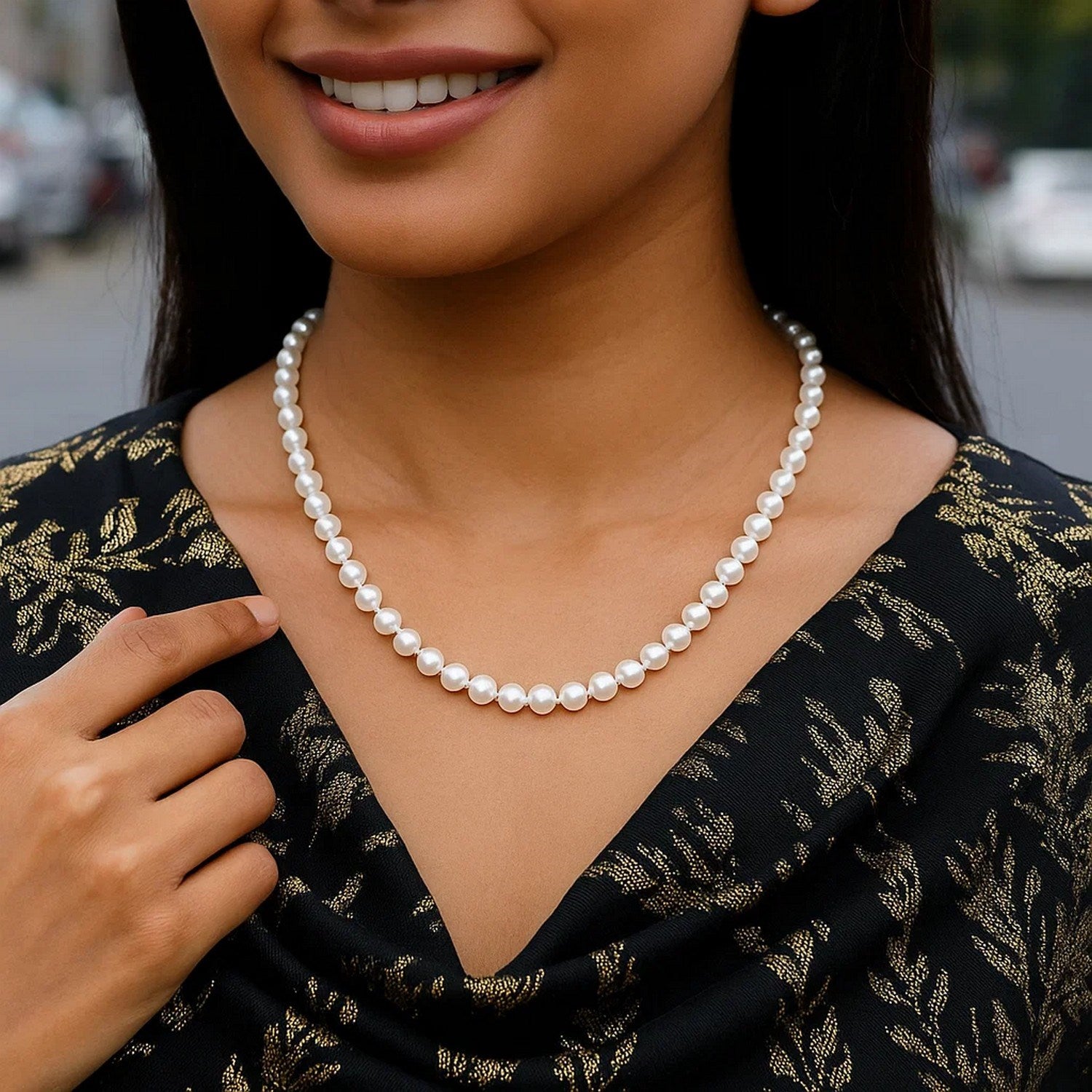 14k Yellow Gold Necklace with White Freshwater Cultured Pearls (6.0mm to 6.5mm)