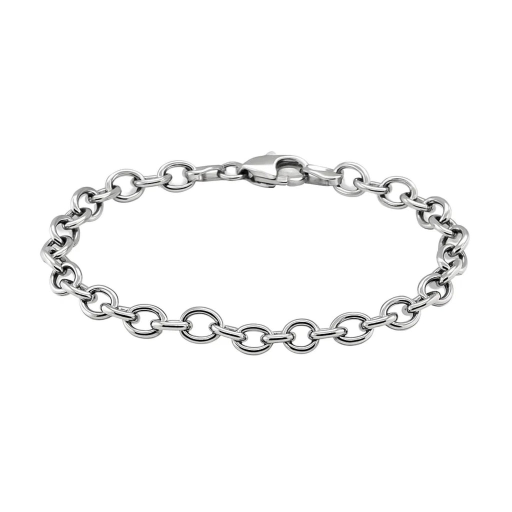 Sterling Silver Rhodium Plated Fancy Charm Bracelet (6.70 mm)