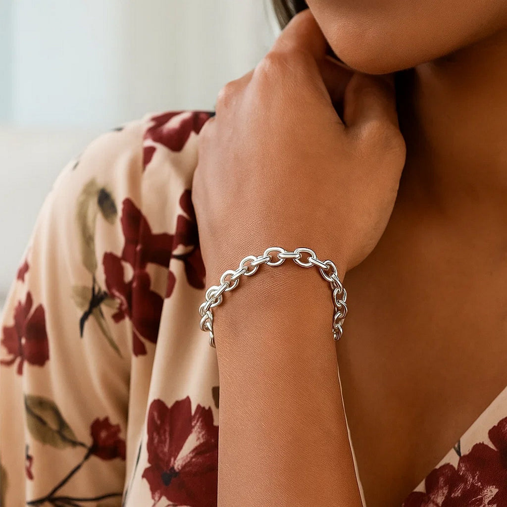 Sterling Silver Rhodium Plated Fancy Charm Bracelet (6.70 mm)