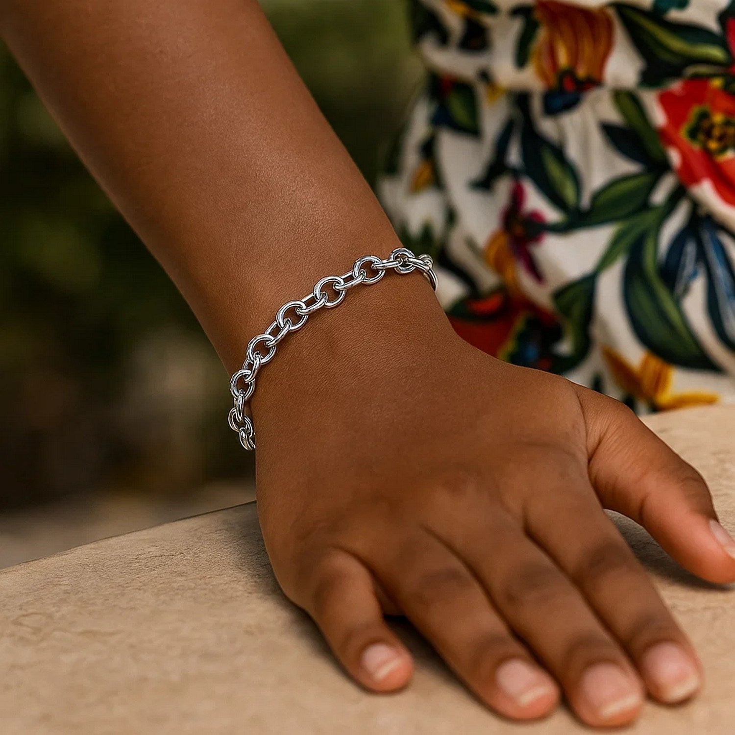 Sterling Silver Rhodium Plated Fancy Charm Bracelet (6.70 mm)