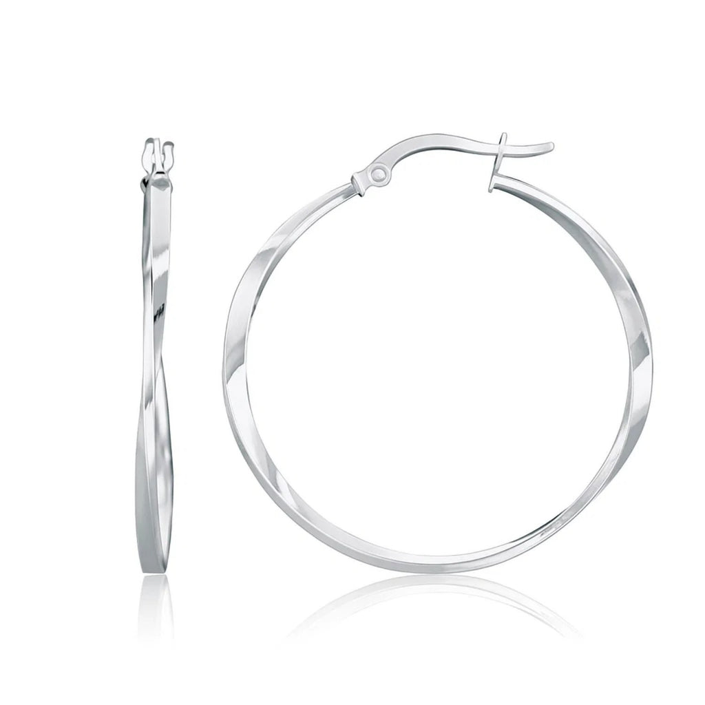 14k White Gold Mobius Twisted Hoop Earrings(1.5x50mm)