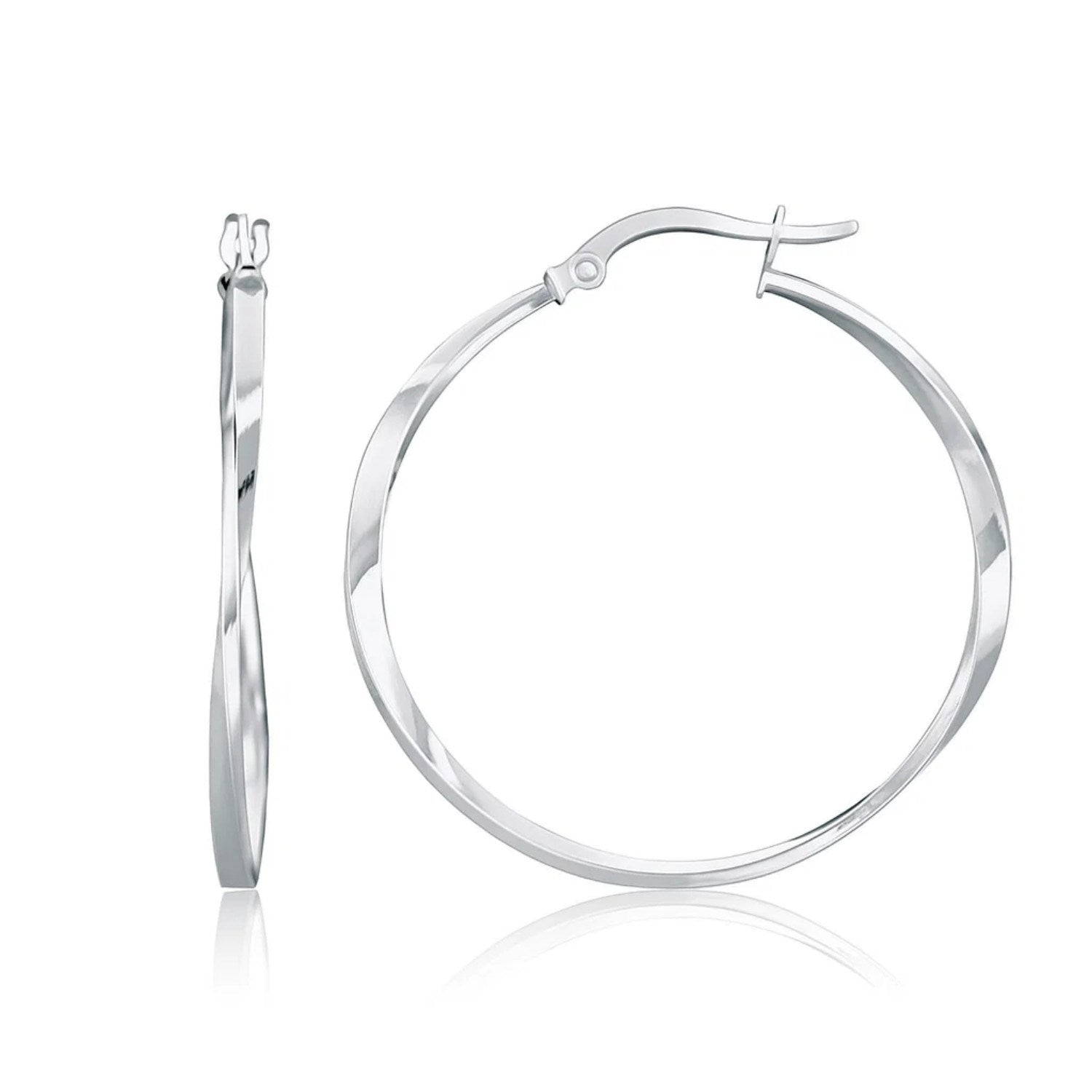 14k White Gold Mobius Twisted Hoop Earrings(1.5x50mm)