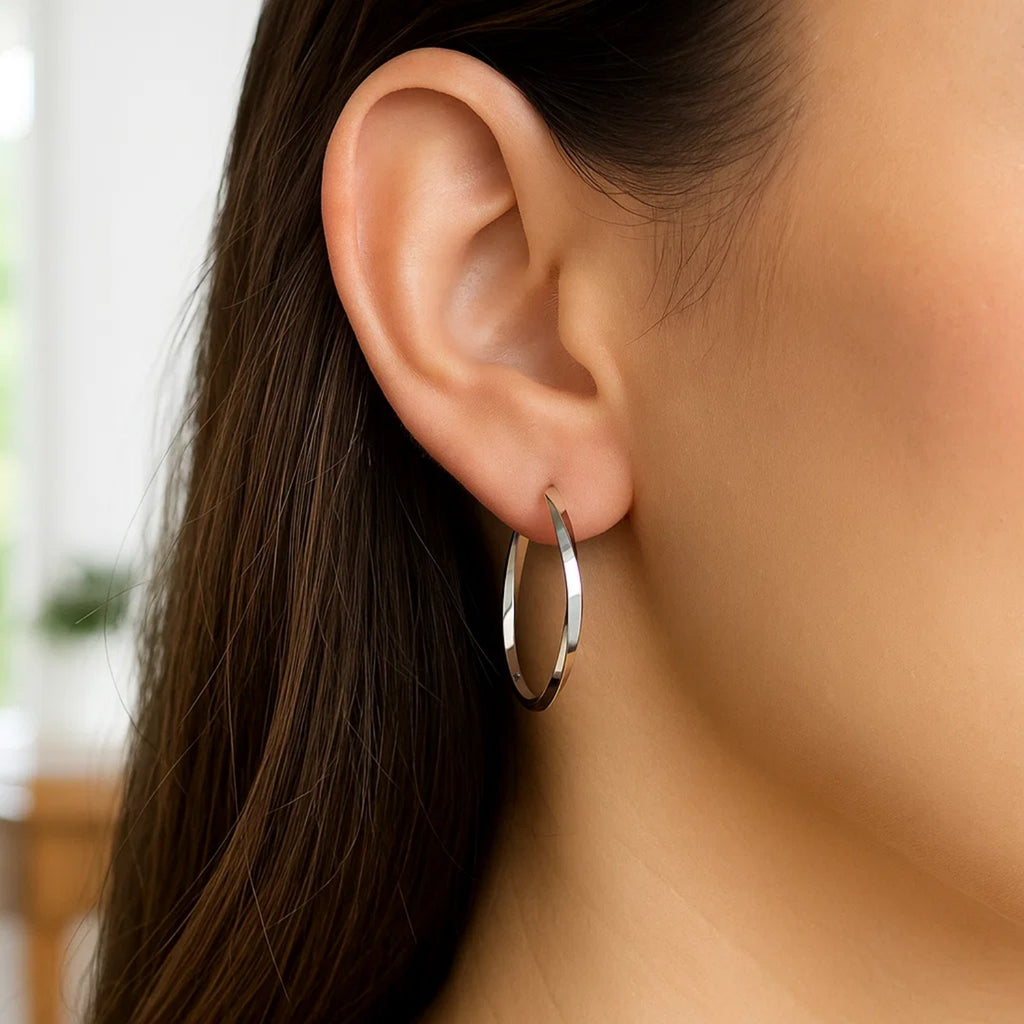 14k White Gold Mobius Twisted Hoop Earrings(1.5x50mm)