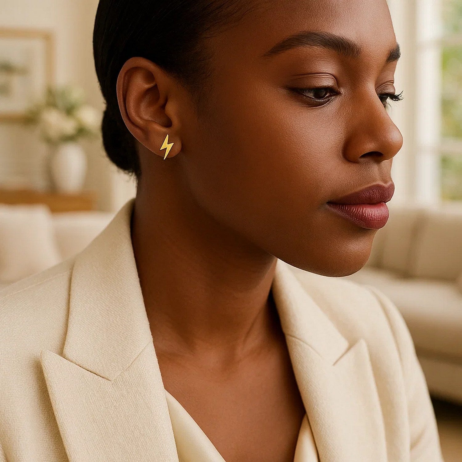 14k Yellow Gold Post Earrings with Lightning Bolts