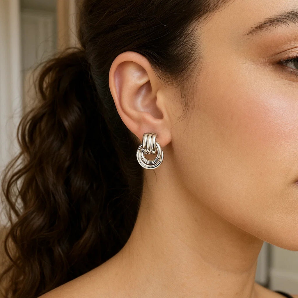 Sterling Silver Triple Door Knocker Hoop Earrings