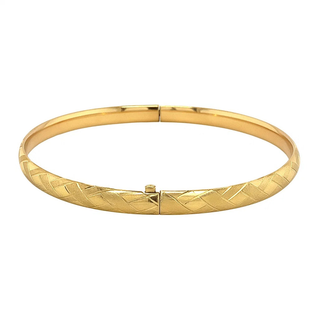 14k Yellow Gold Domed Bangle with a Weave Motif (6.00 mm)