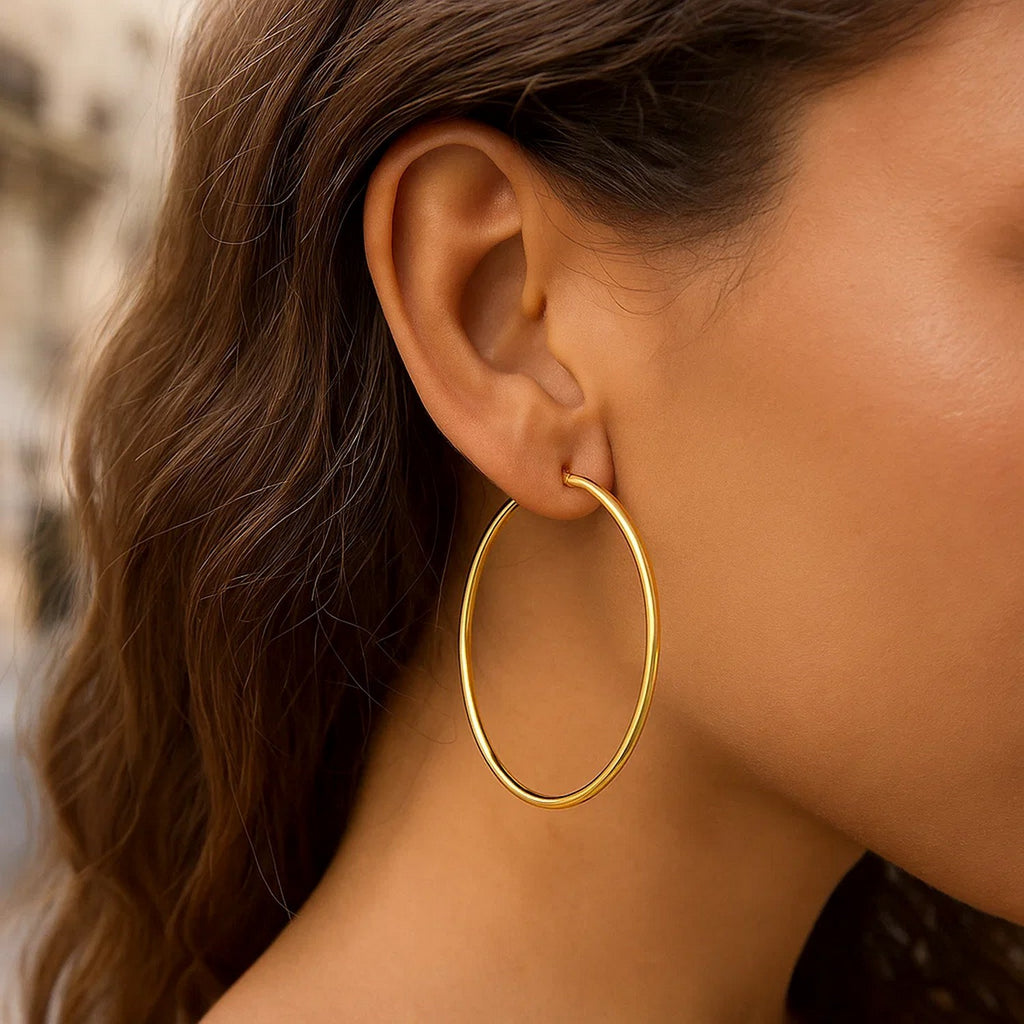 14k Yellow Gold Polished Hoop Earrings (2x55mm)