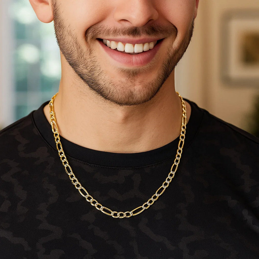 14K Yellow Gold Solid Pave Figaro Chain (3.80 mm)