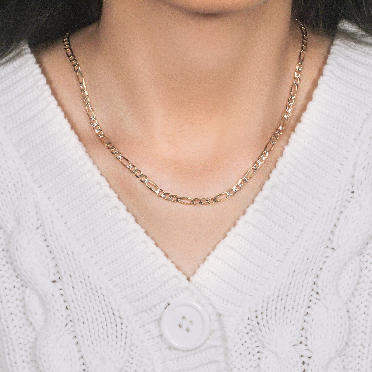 14K Yellow Gold Solid Pave Figaro Chain (3.80 mm)