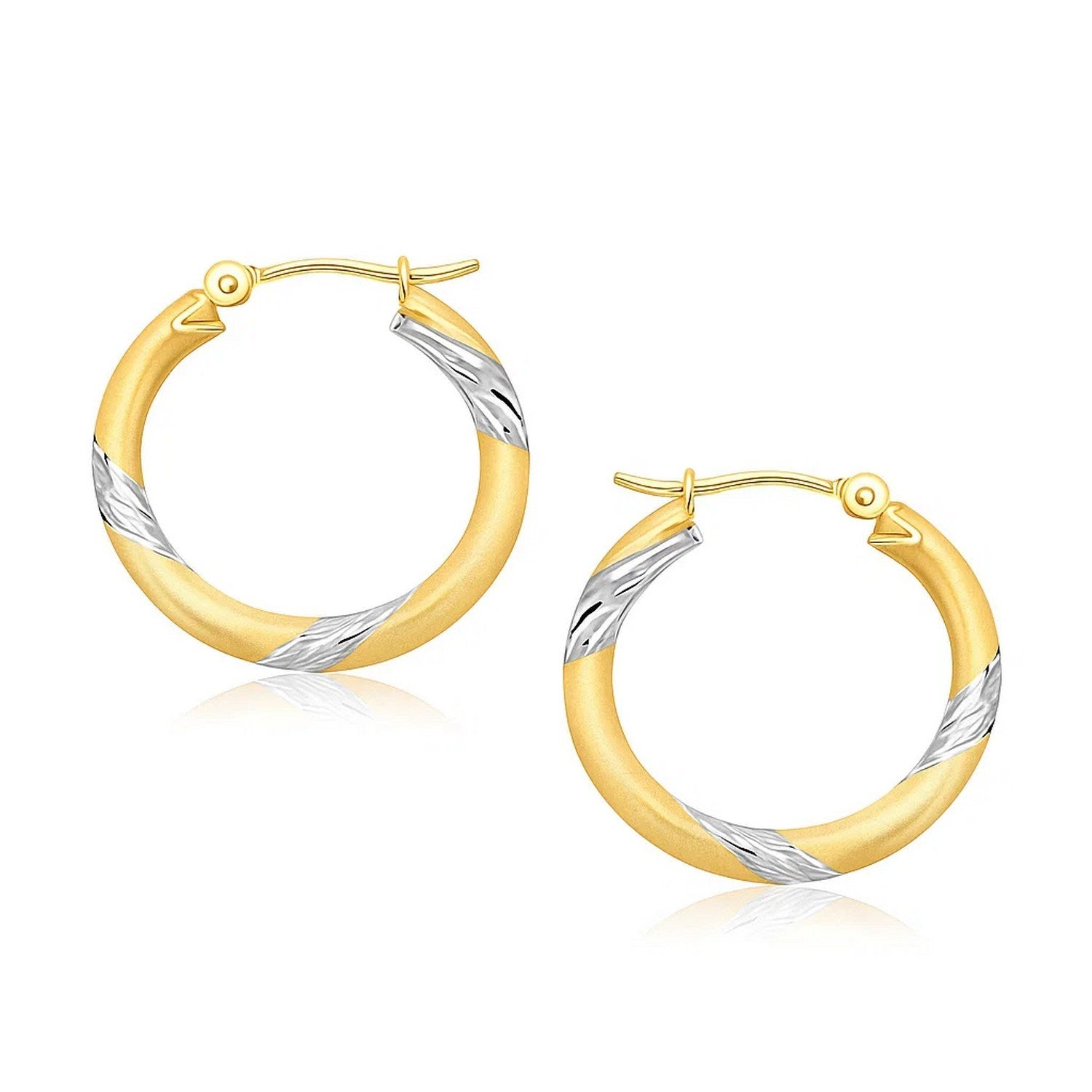 14k Two Tone Gold Polished Hoop Earrings (3x20mm)
