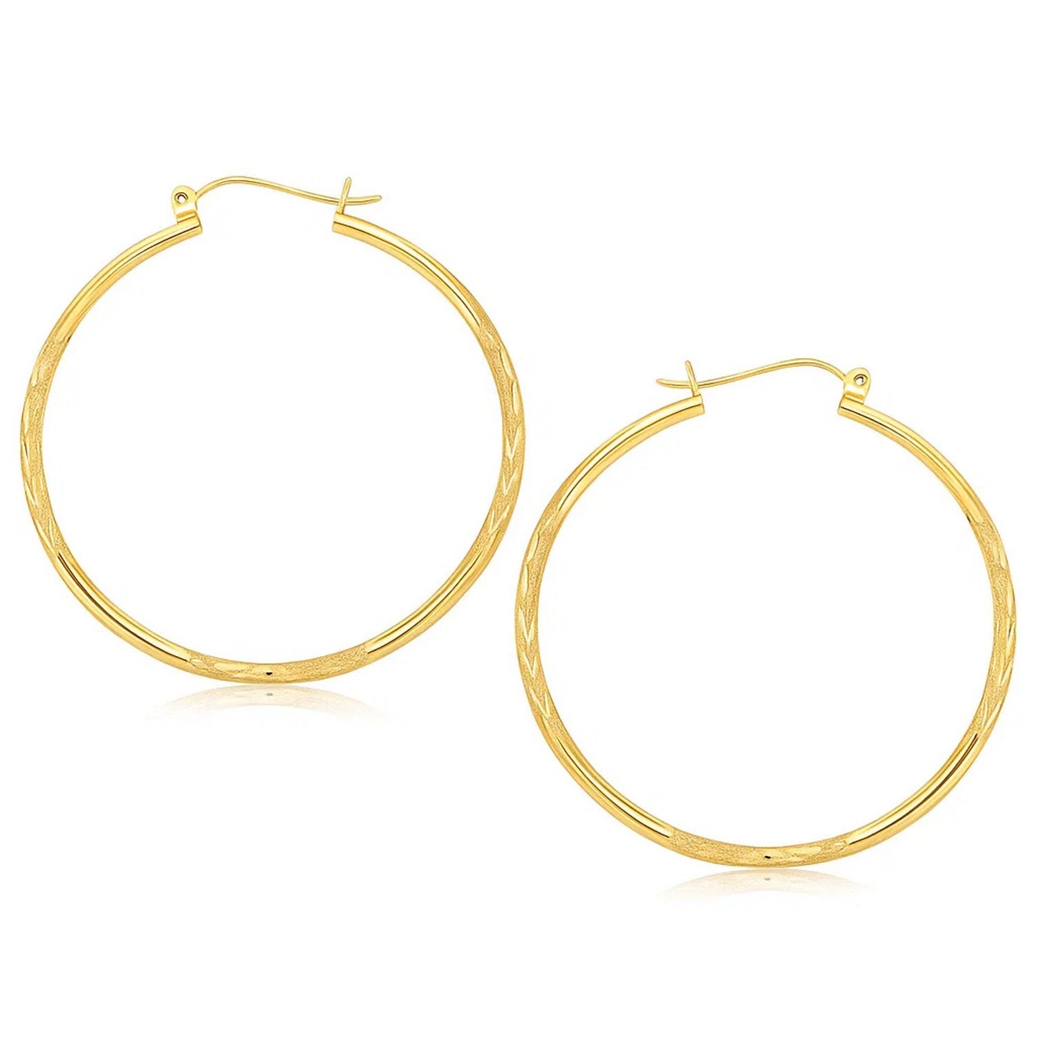 14k Yellow Gold Fancy Diamond Cut Extra Large Hoop Earrings (2x45mm)