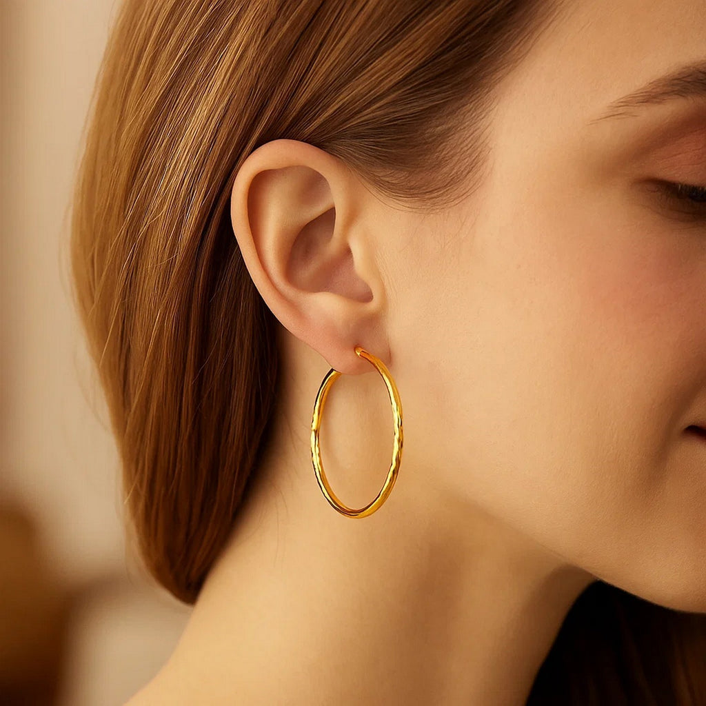 14k Yellow Gold Fancy Diamond Cut Extra Large Hoop Earrings (2x45mm)