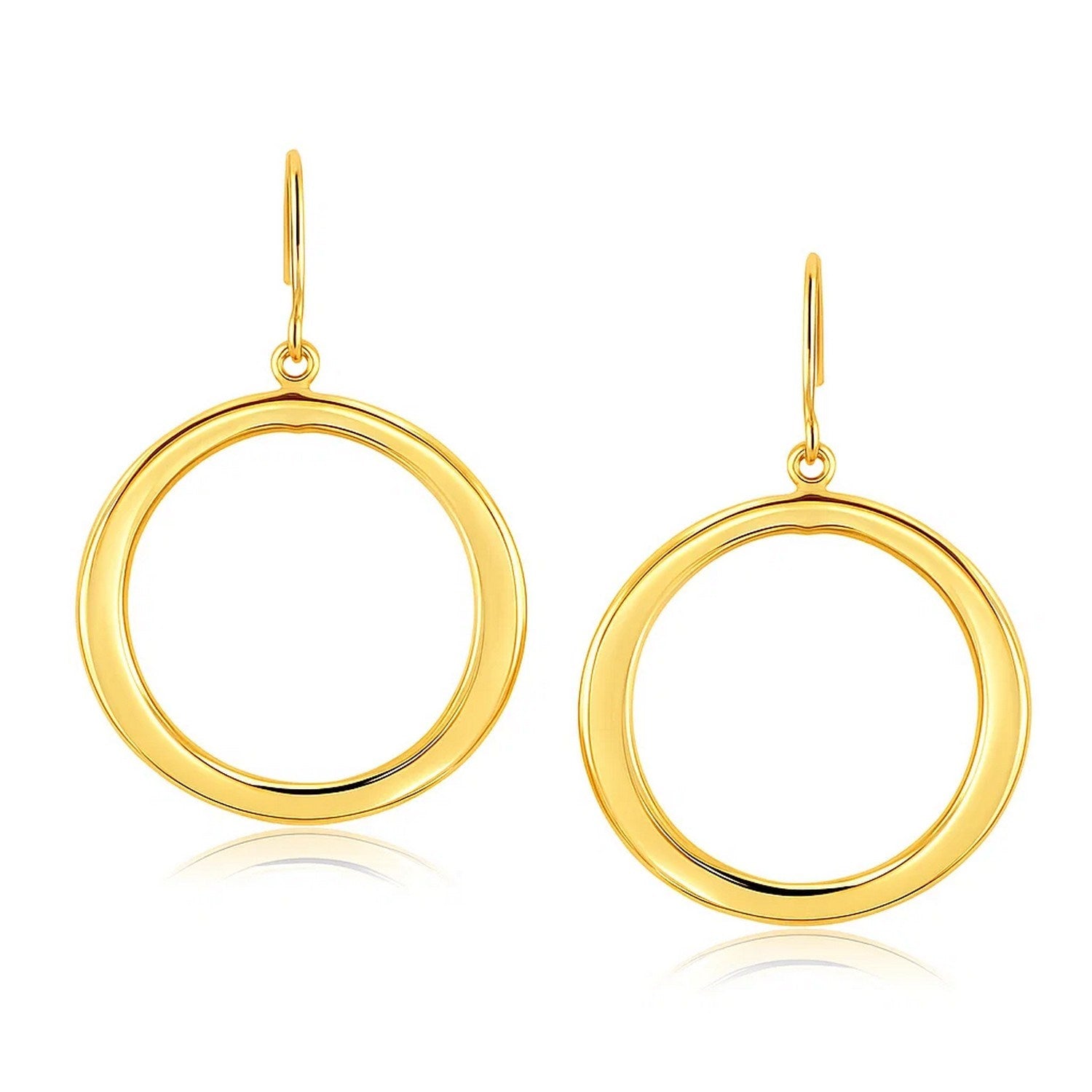 14k Yellow Gold Flat Open Tube Round Earrings