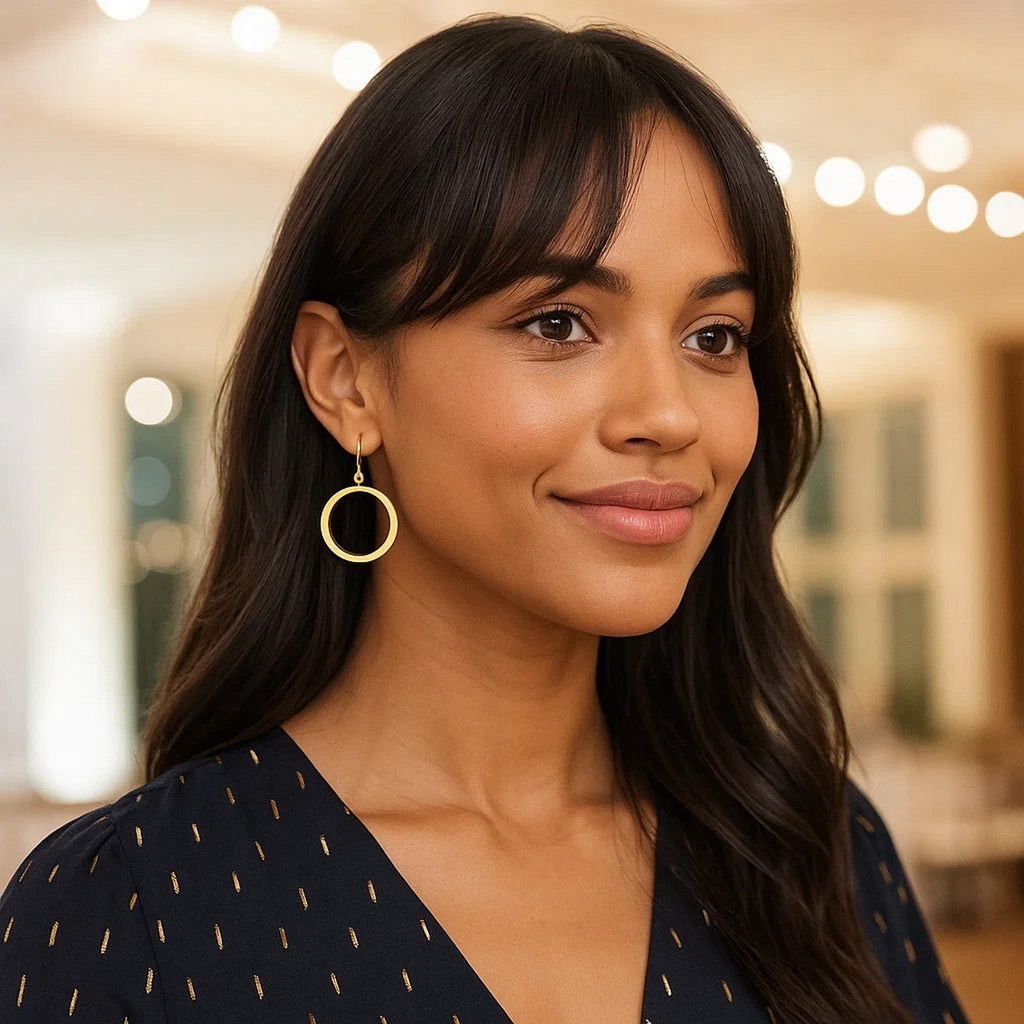 14k Yellow Gold Flat Open Tube Round Earrings