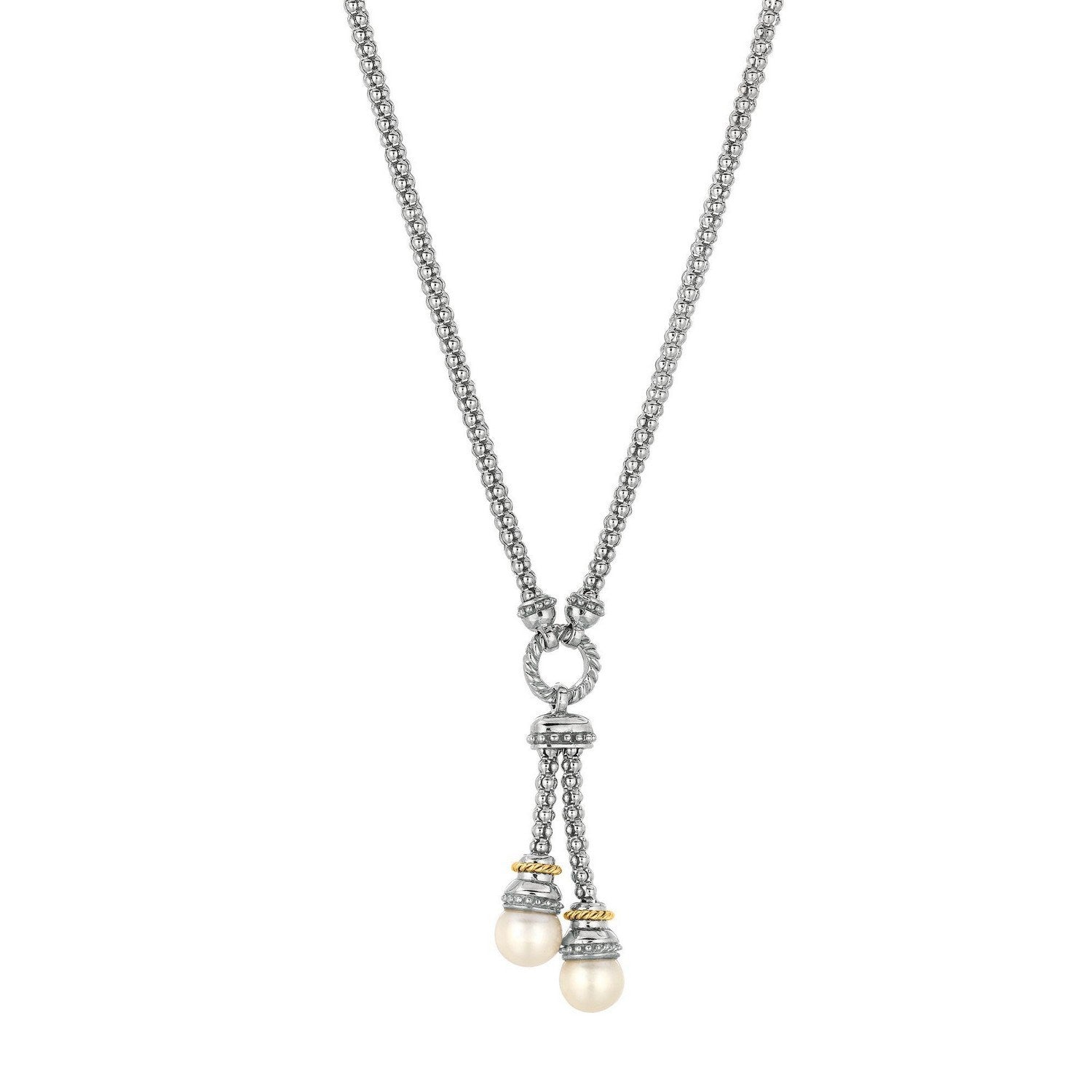 18k Yellow Gold and Sterling Silver Popcorn Style Necklace with Pearl Accents