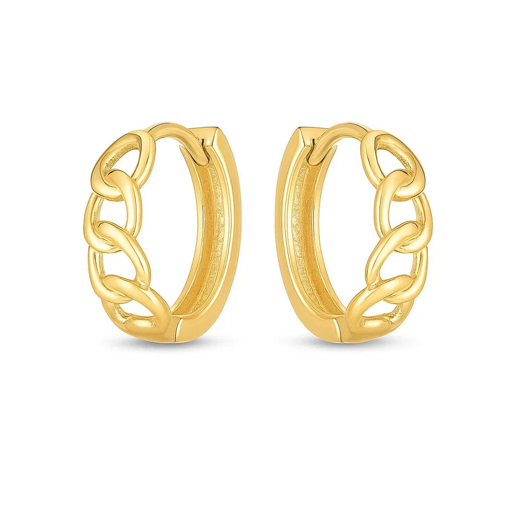 14k Yellow Gold Curb Huggie Hoop