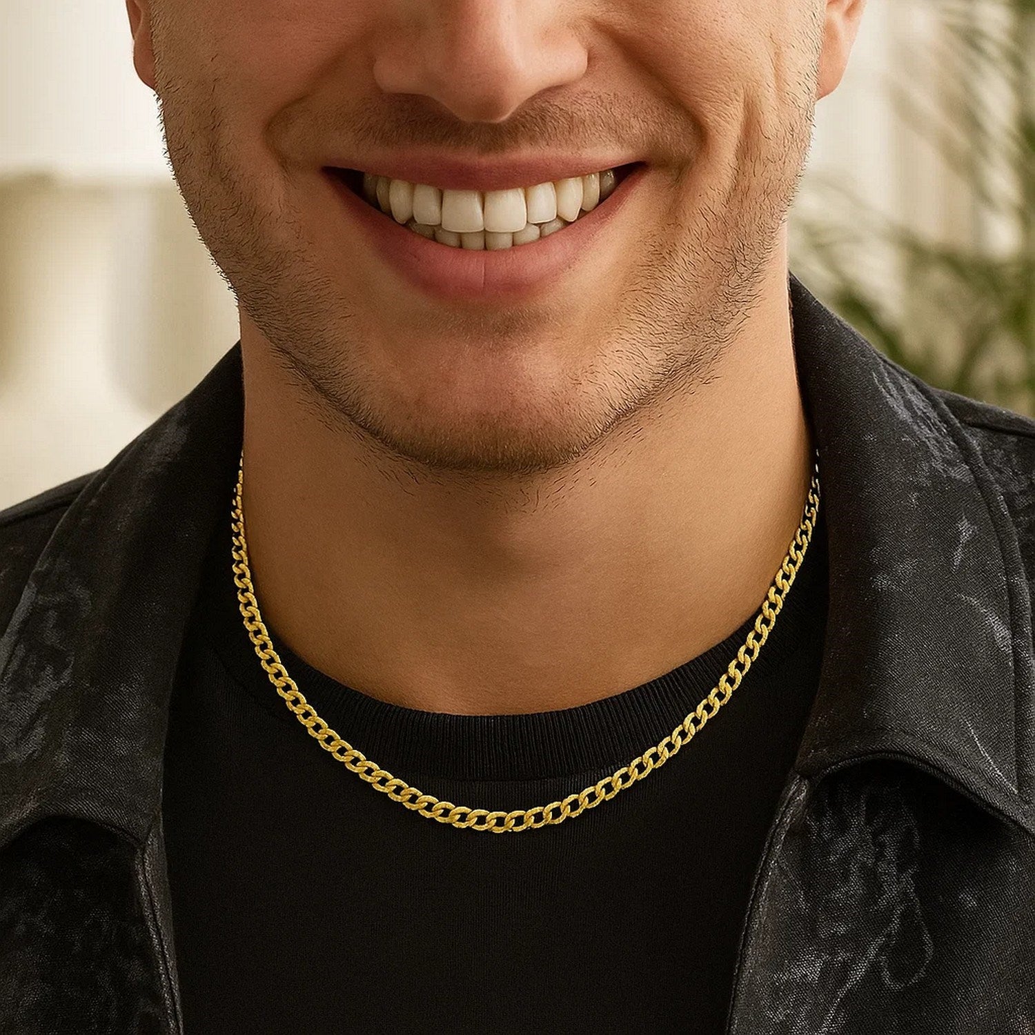 14k Yellow Gold Solid Curb Chain (3.60 mm)