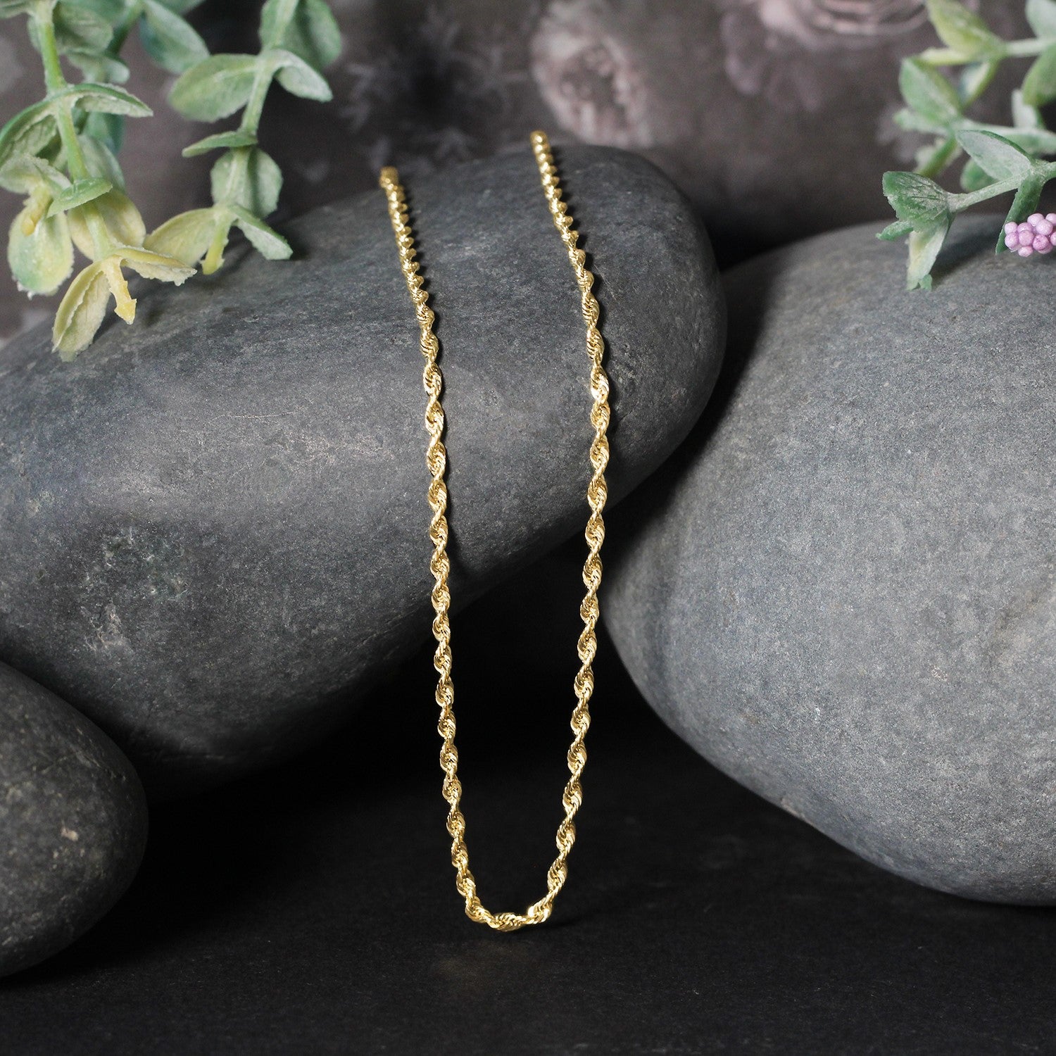 14k Yellow Gold Solid Diamond Cut Rope Chain (1.80 mm)