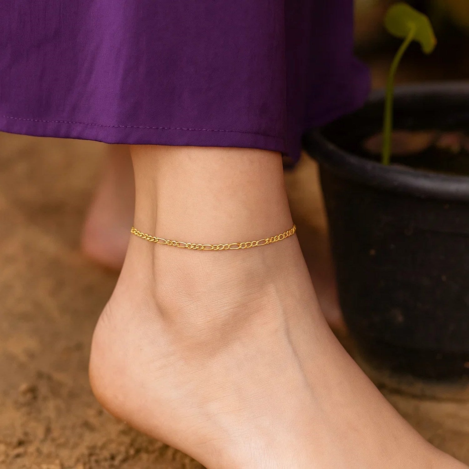 14k Yellow Gold Figaro Anklet 1.5mm