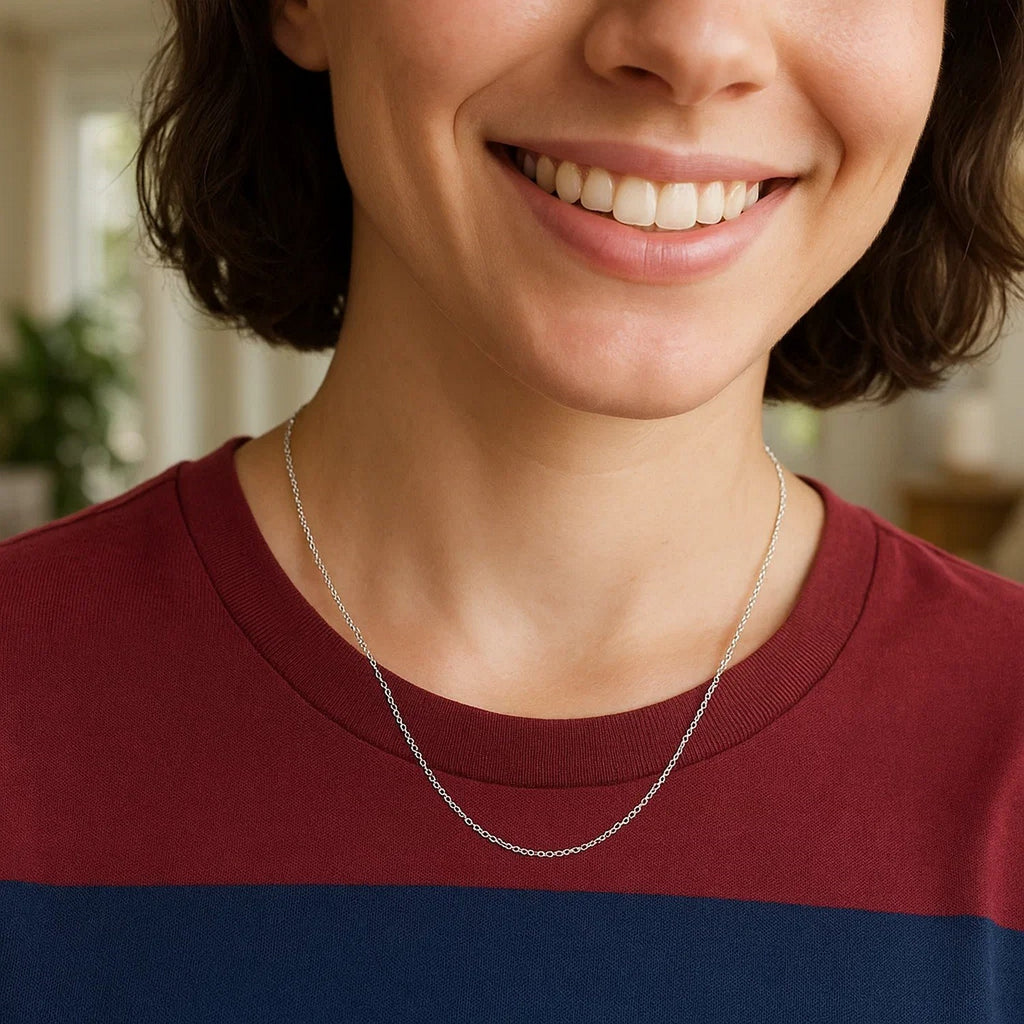 Sterling Silver Rhodium Plated Cable Chain (0.60 mm)