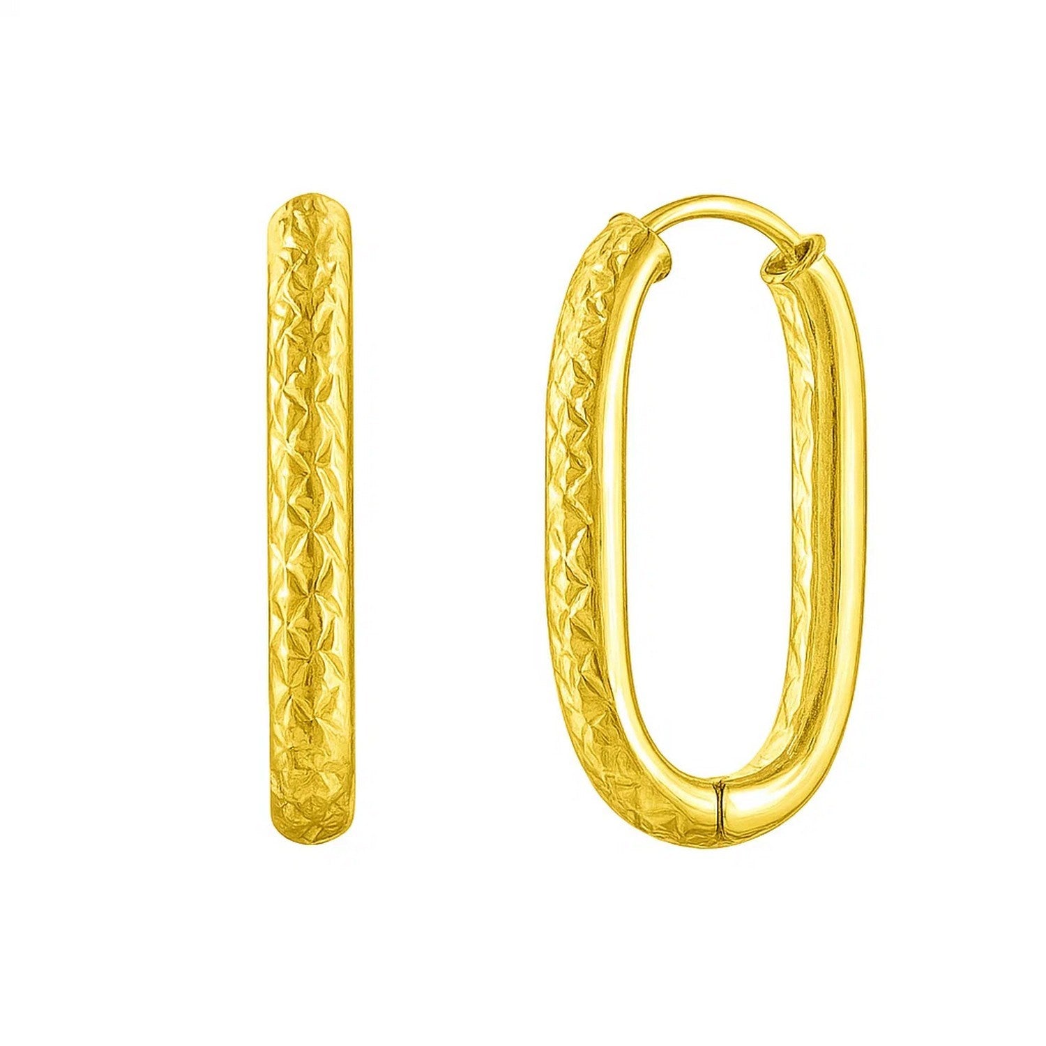 Endless Engraved Paperclip Hoop Earrings in 14K Yellow Gold