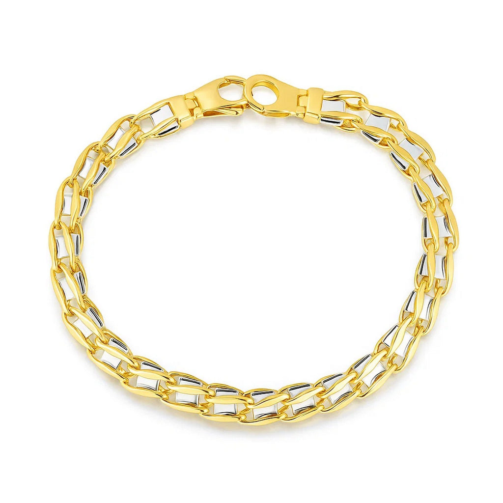 14k Two-Tone Gold Mens Bracelet with S Style Bar Links (7.85 mm)