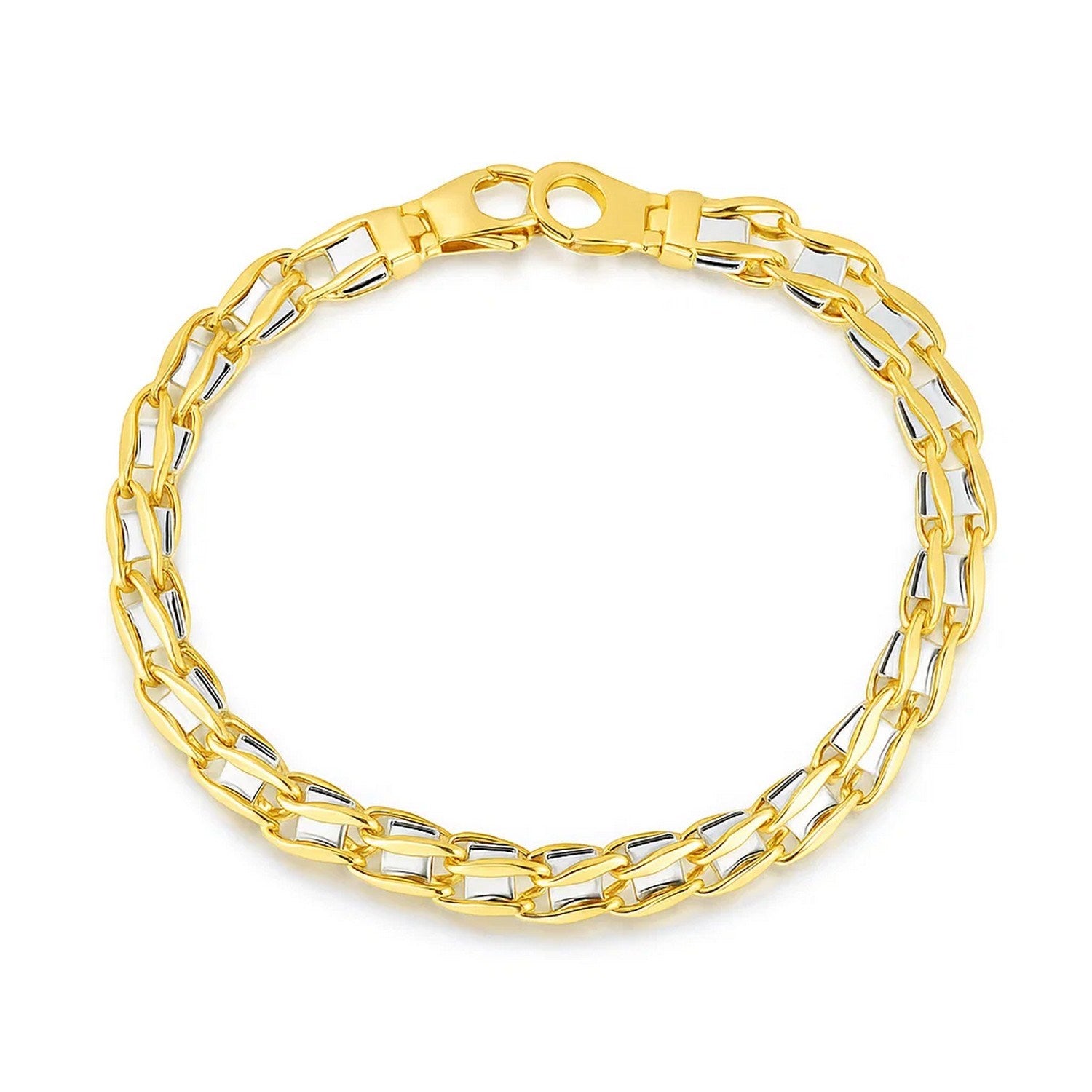 14k Two-Tone Gold Mens Bracelet with S Style Bar Links (7.85 mm)