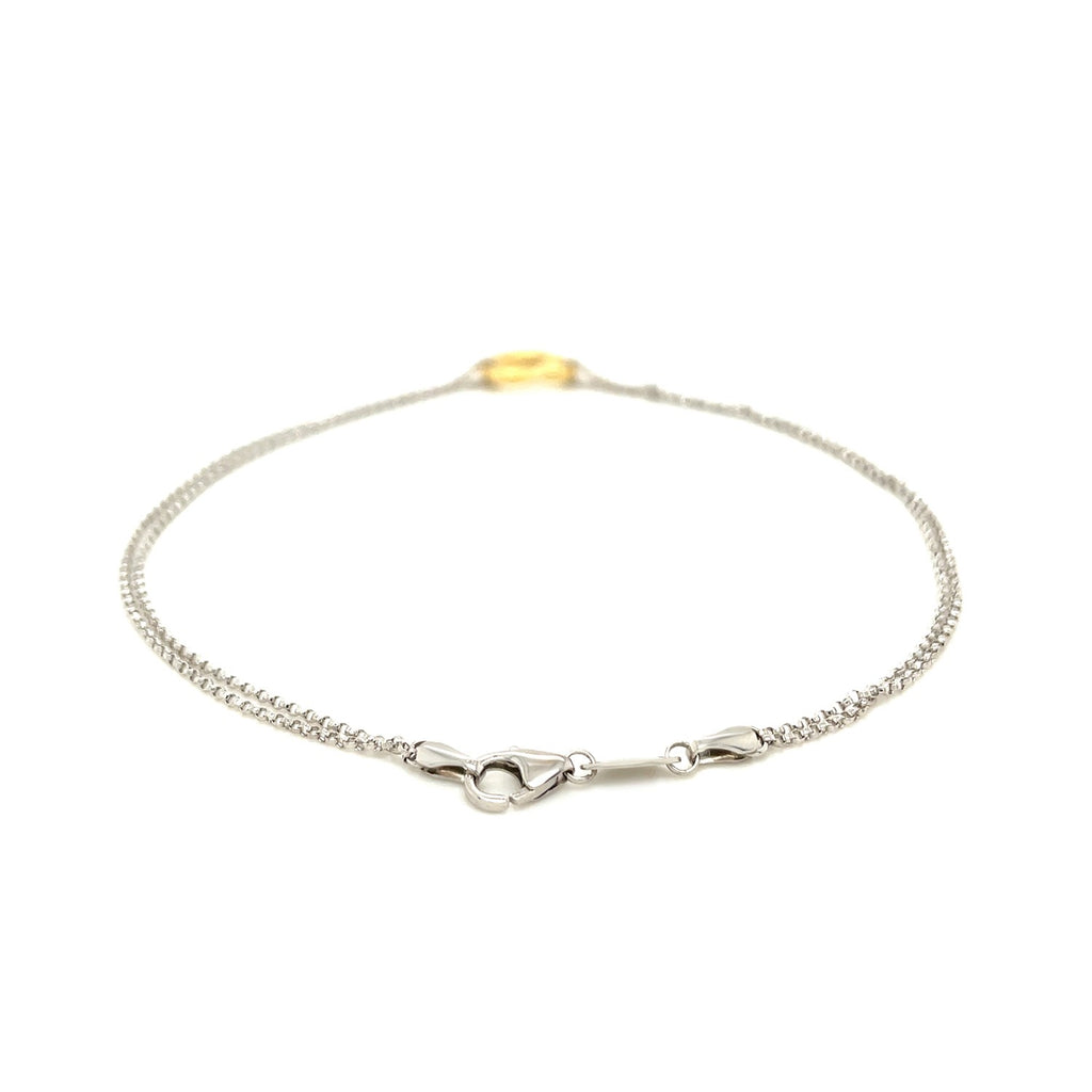 14k Yellow Gold and Sterling Silver Anklet with a Single Open Heart Station
