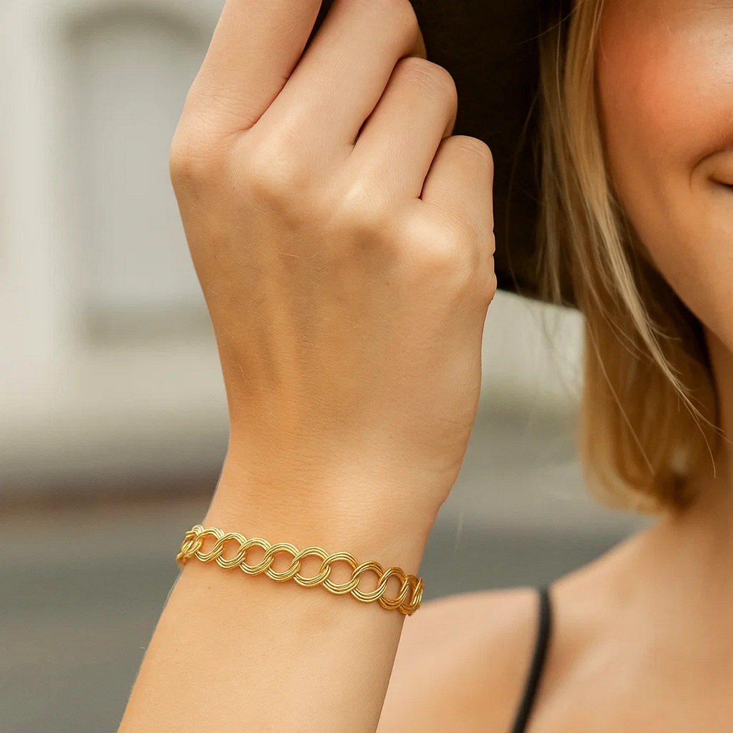 14k Yellow Gold Triple Link Charm Bracelet (5.00 mm)