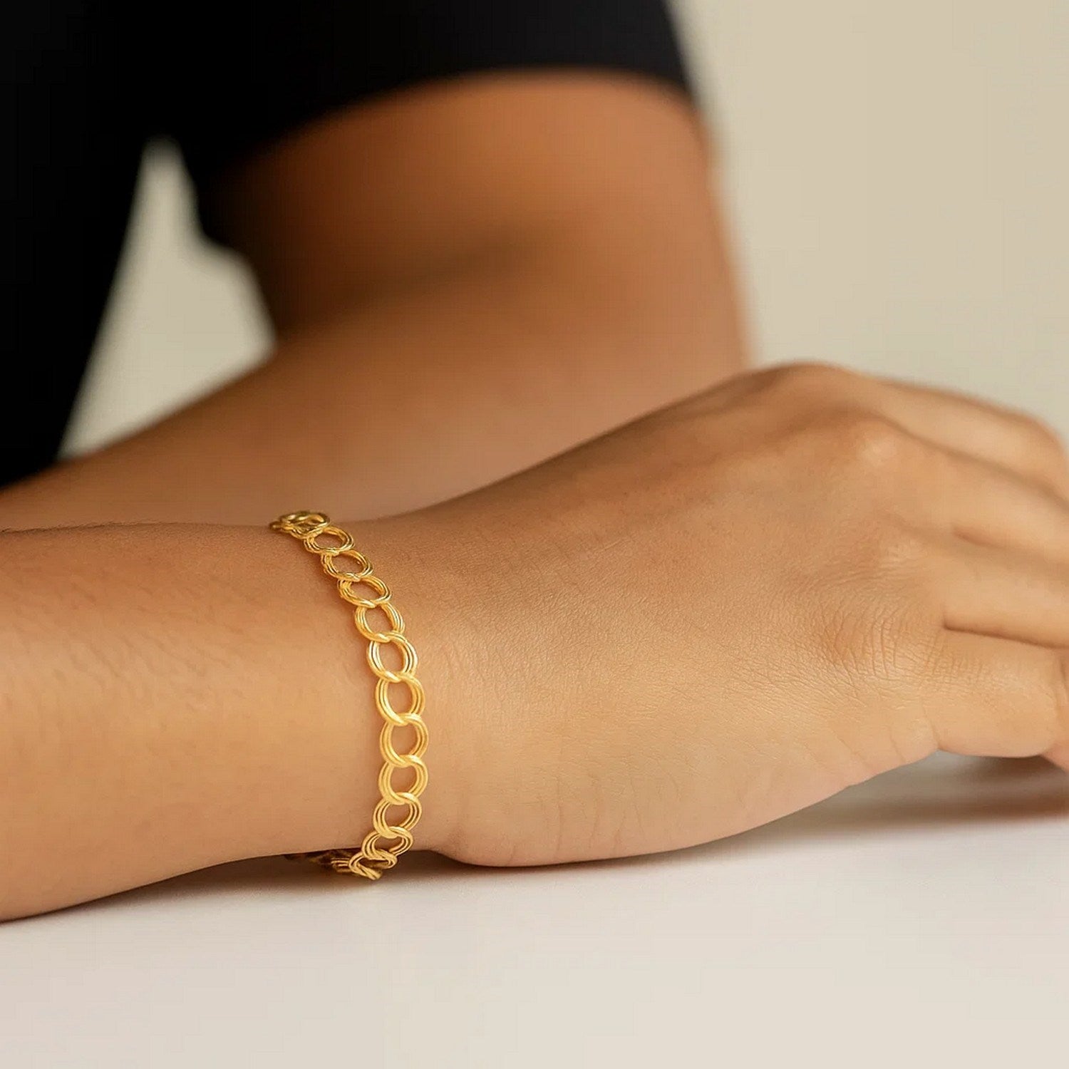 14k Yellow Gold Triple Link Charm Bracelet (5.00 mm)