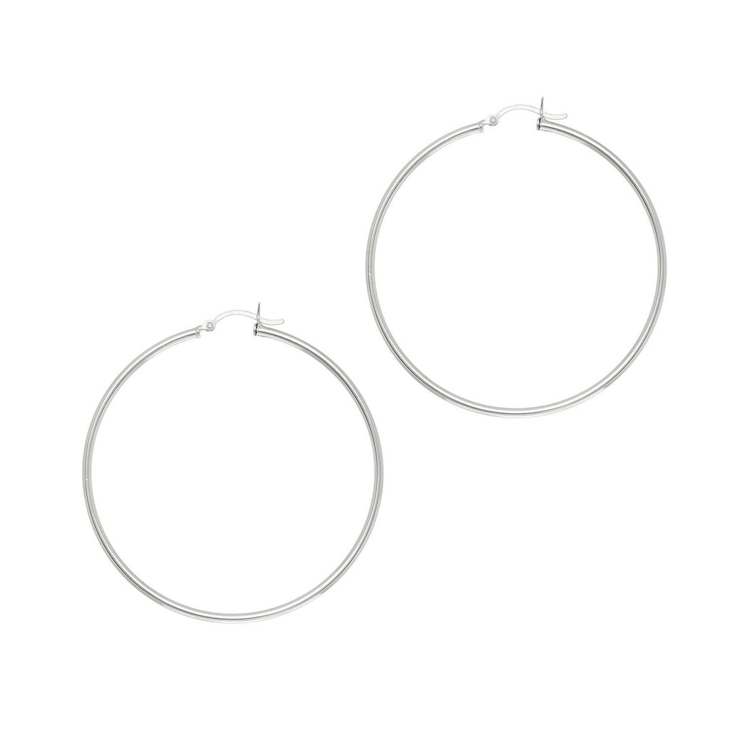 Rhodium Plated Hoop Earrings in Sterling Silver (2x50mm)