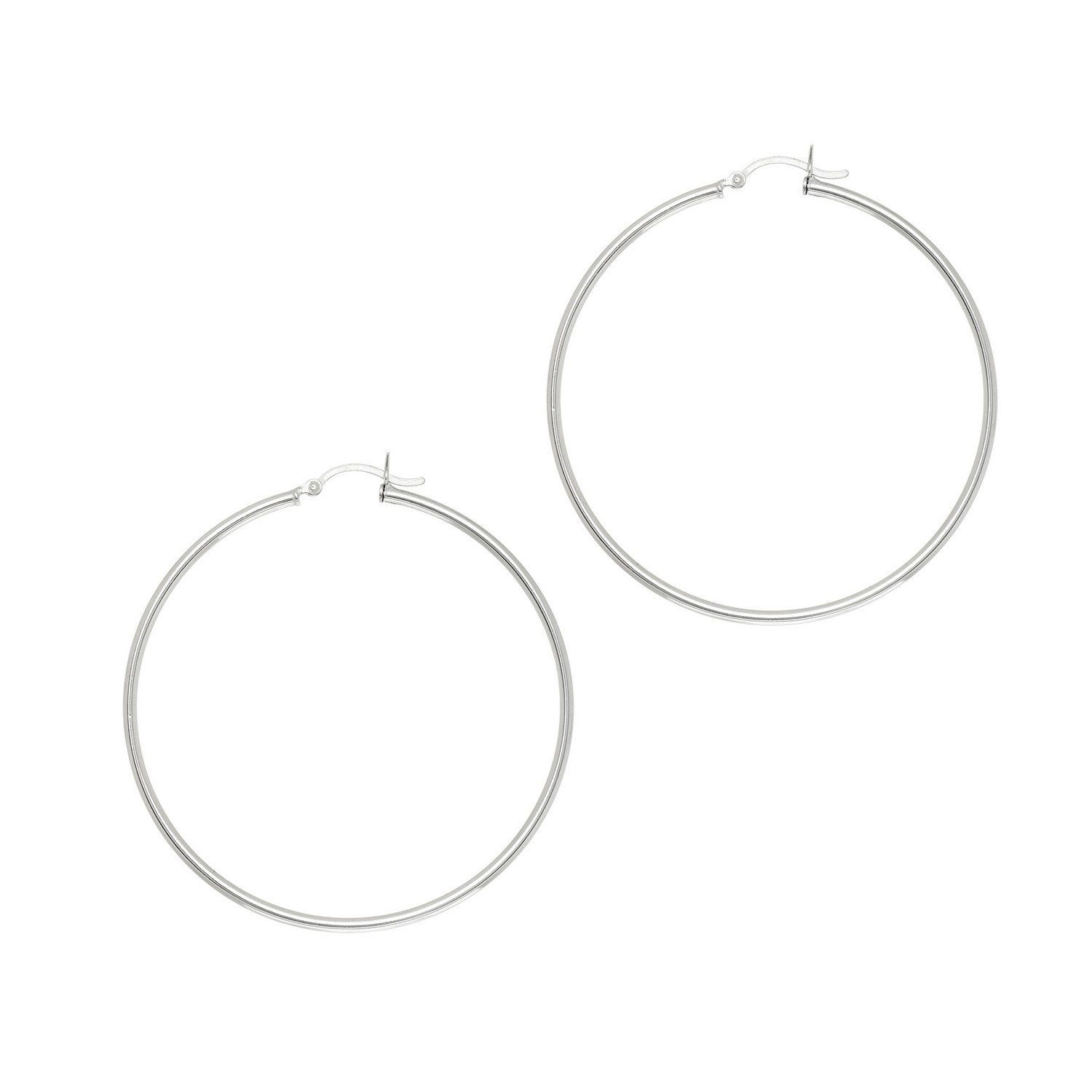 Rhodium Plated Hoop Earrings in Sterling Silver (2x50mm)